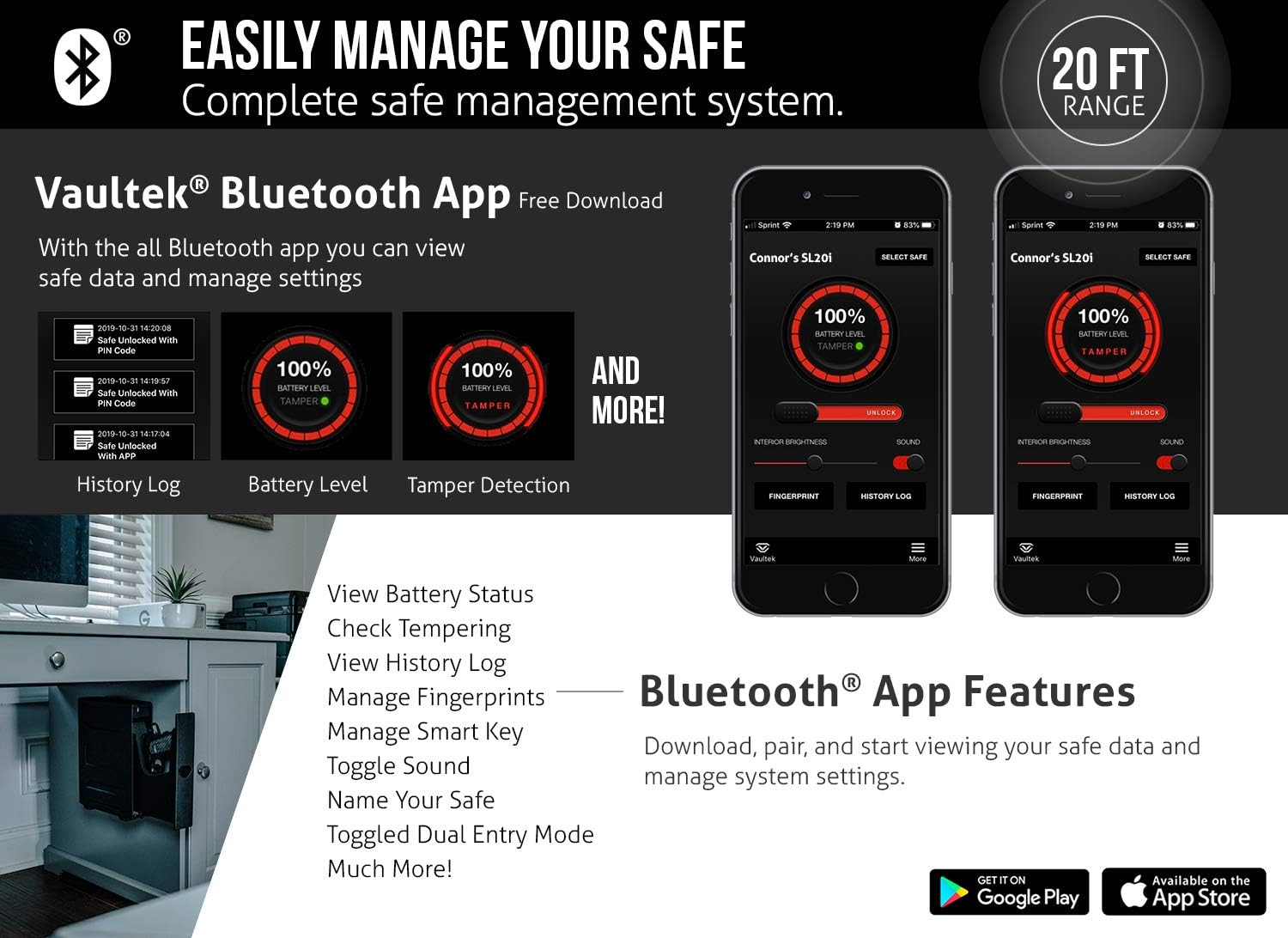 Vaultek Slider Series Rugged Bluetooth Smart Handgun Safe Quick Open Pistol Safe with Rechargeable Li-ion Battery (Biometric) : Sports & Outdoors