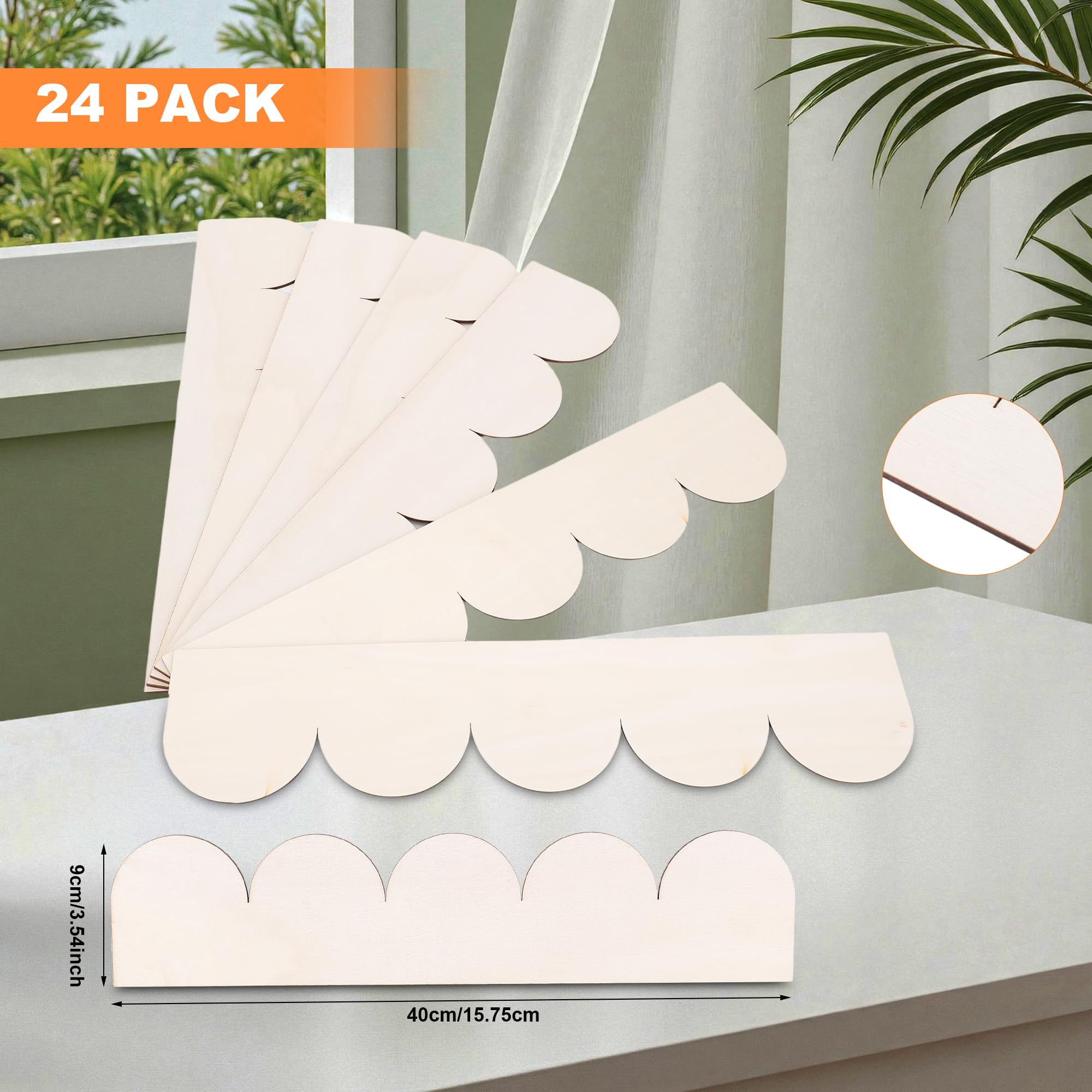 MEKOTRIN 24 Pack of 15.75 Inch Unfinished Scalloped Decorative Wood Trim - Image 3