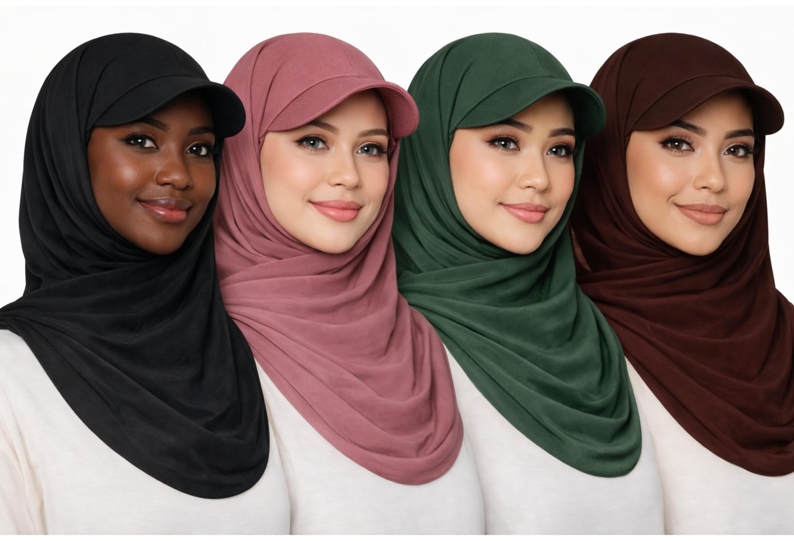 Hijab Casquette Femme Chocolat – Hijab à Visière et bonnet Intégrés Lisse – Foulard Long en Crêpe Premium – Voile Islamique Moderne Confortable – Style Sport Chic