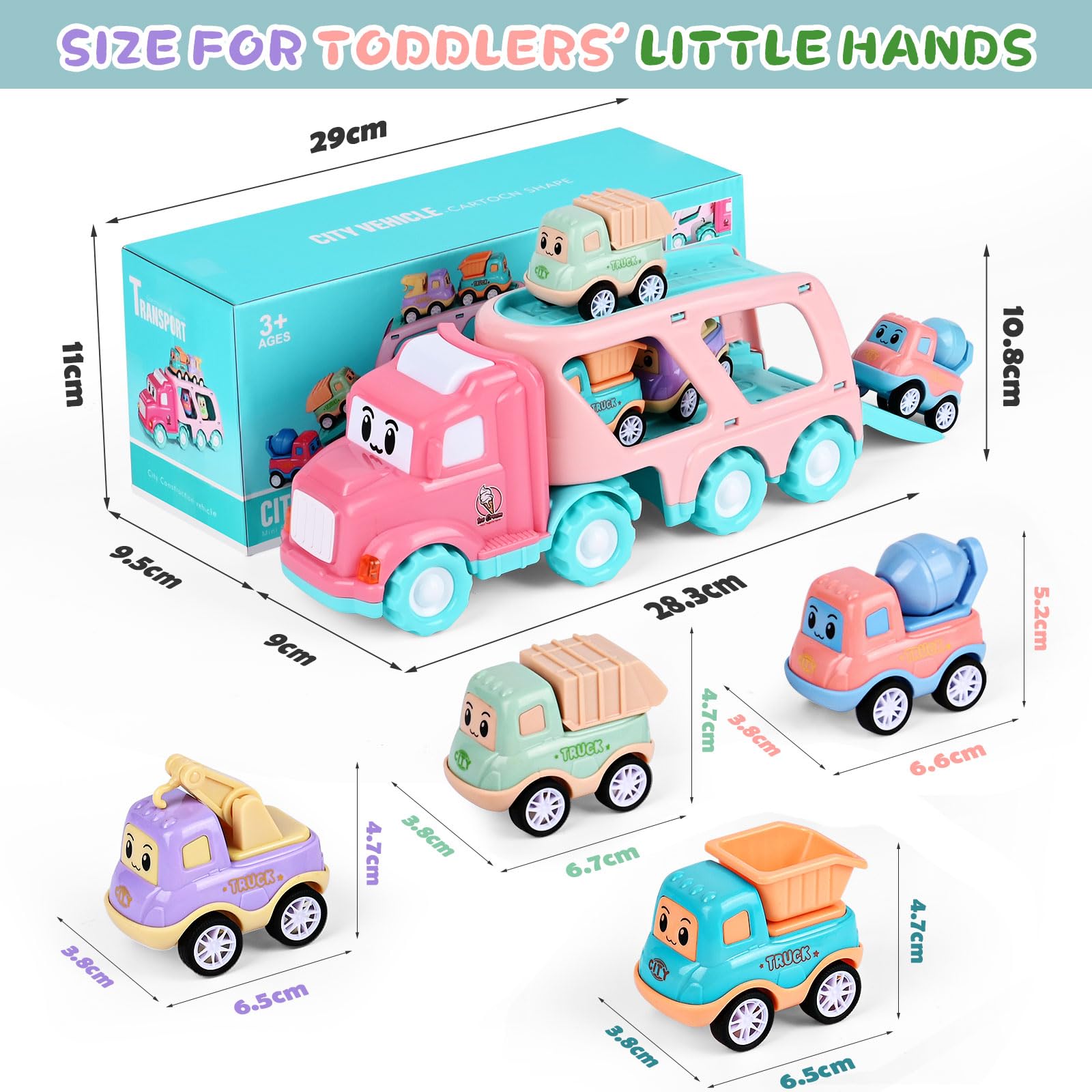 Weinsamkeit Jouet Camion avec Sons et Lumières, 5 en 1 Garage Voiture pour Enfants, Transporter Truck Cars Voiture Portable Bus Jouet Éducatifs Cadeau pour Enfants 3-5 Ans Garçons Filles