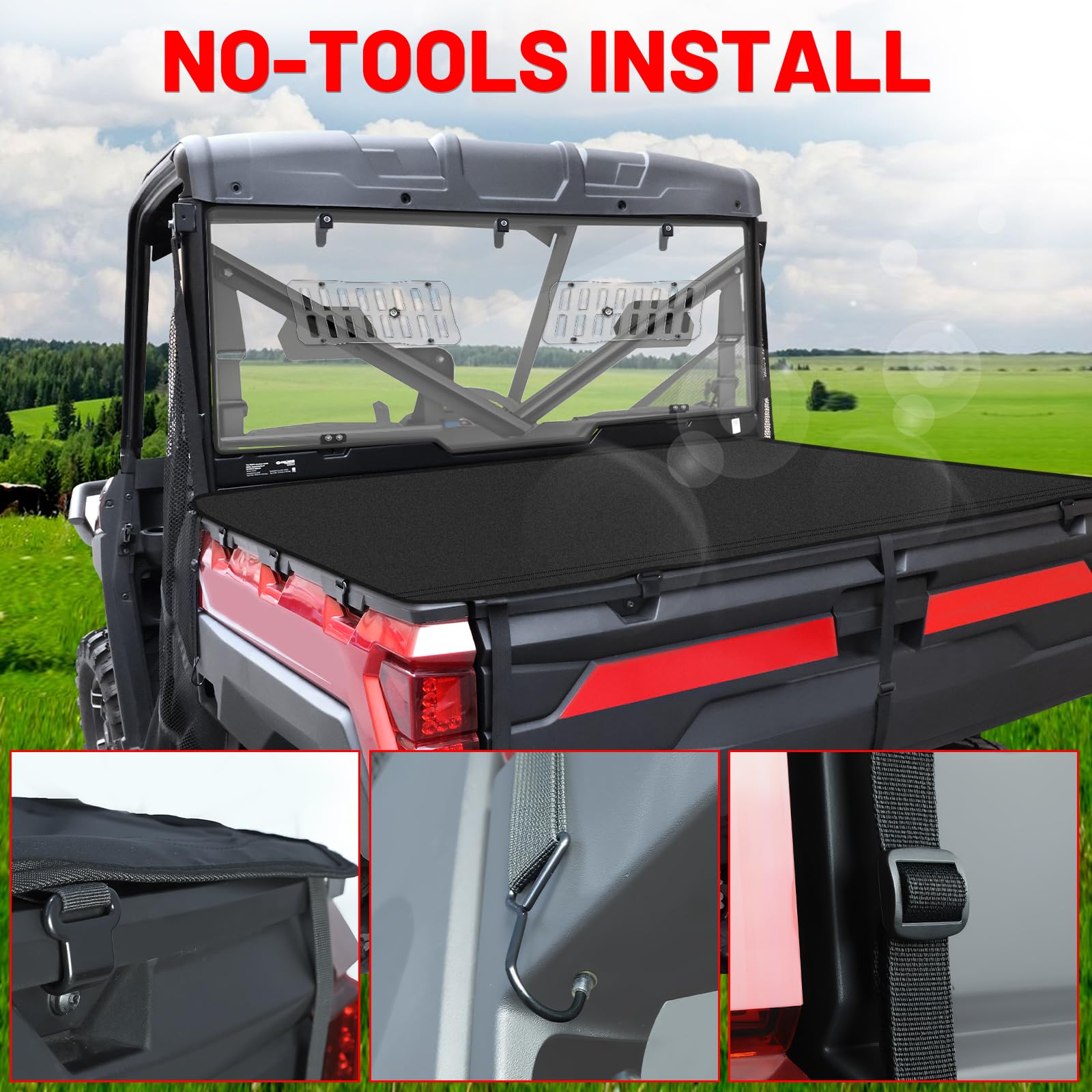 StarknightMT Funda para cama de carga, duradera, ajustable, impermeable, compatible con Polaris Ranger XP 1000/Crew 2020-2023, Ranger XP 900/Crew 2013-2019, Ranger XP 570/Crew 2016 Tonneau Cargo Cover