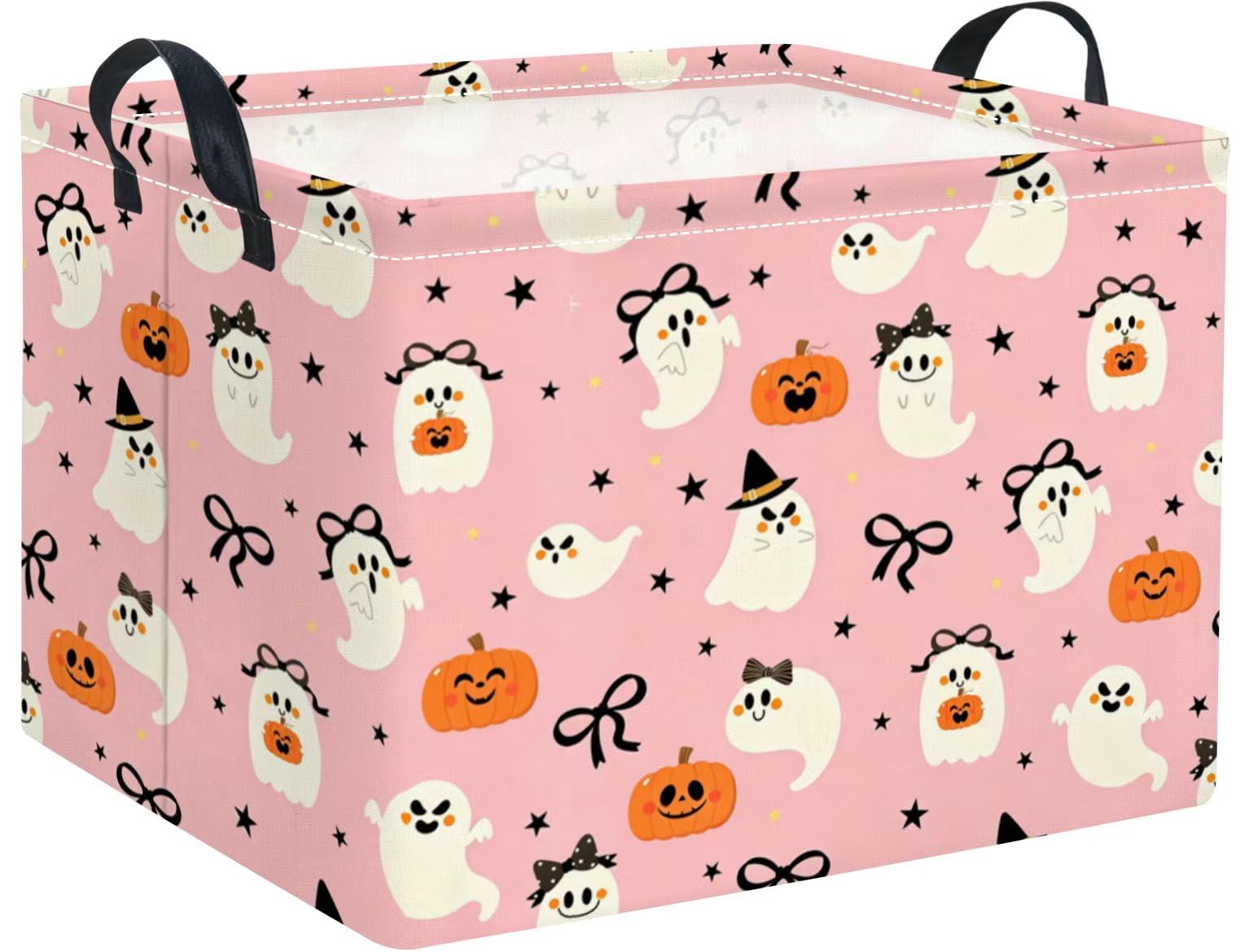 Halloween Basket Cute Baskets for Kids Pumpkin Basket Rectangular Storage Bin Organizer Box Room Decor(Bowknot Ghost)