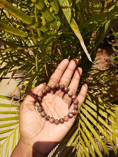 Miniatura 5 de Hijet Jaspe de piel de leopardo (piedra jaguar) pulsera elástica de cuentas redondas de 8 pulgadas de largo, equilibrio positivo, energía positiva,