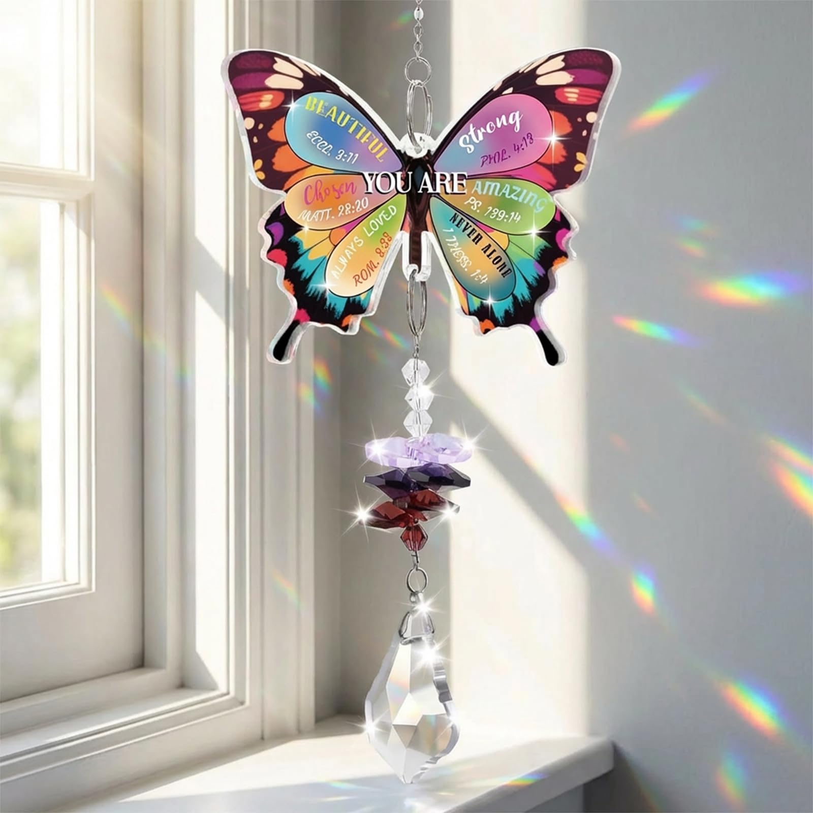 Tivleed Multicolored Sun Catcher For Garden - Butterfly Ornament With Rainbow Light Effect, Acrylic Crystal Hanging Decor For Window, Unique Gift For Mum Mother's Day Christmas Memorial (Colorful)