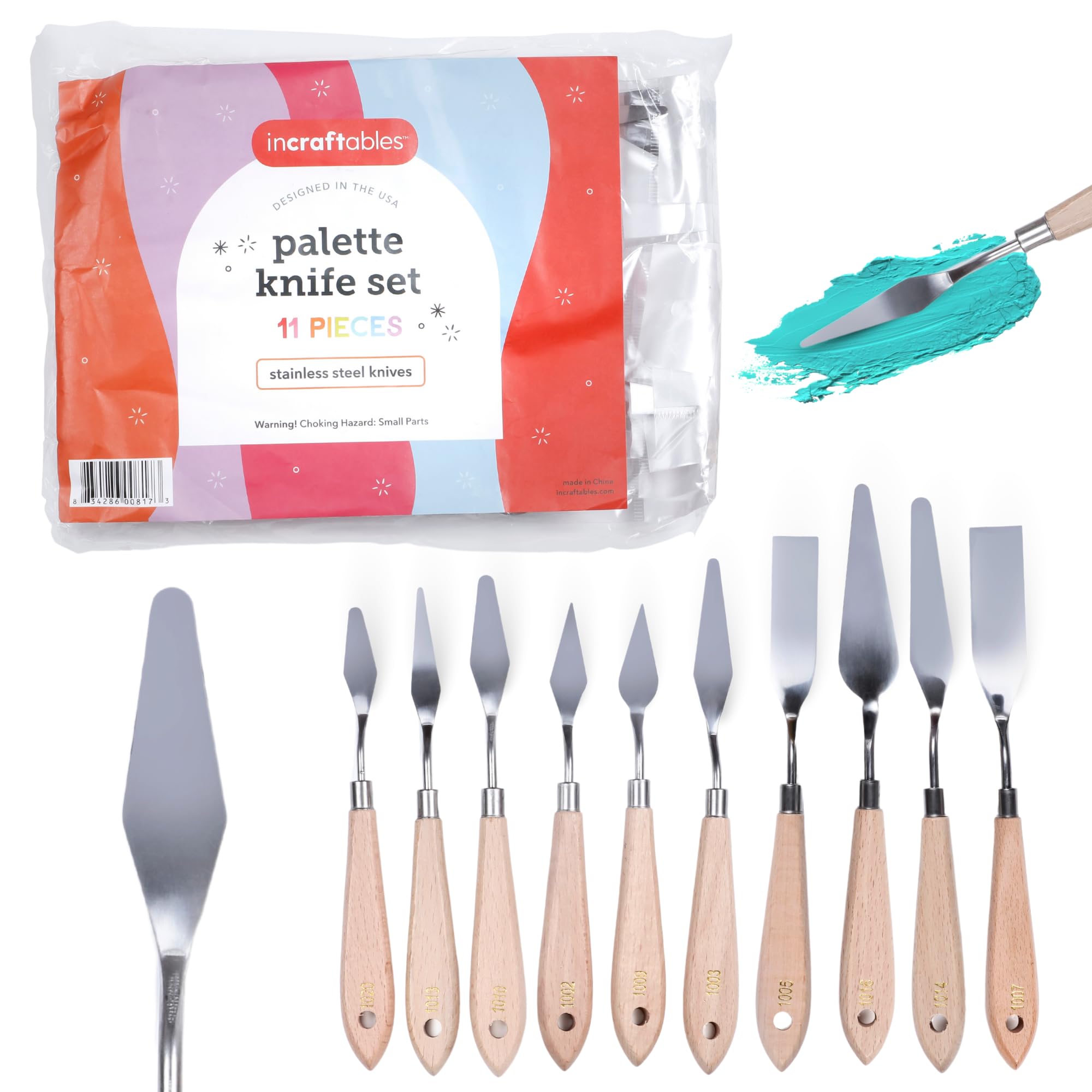 Incraftables 11 Piece Palette Knife Set – Stainless Steel Painting Knives for Acrylic, Oil & Cake Decorating – Assorted Pallet Spatula Knives with Ergonomic Handles