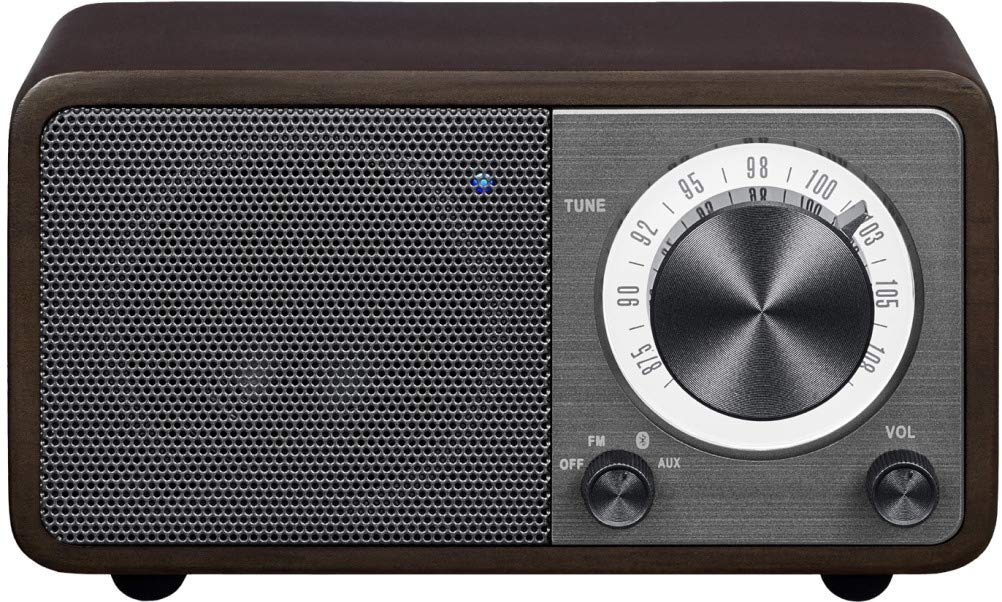 Sangean WR-7DK Wood Cabinet Mini Bluetooth Speaker with FM Radio Tuner and Aux-in Dark Cherry/Wood