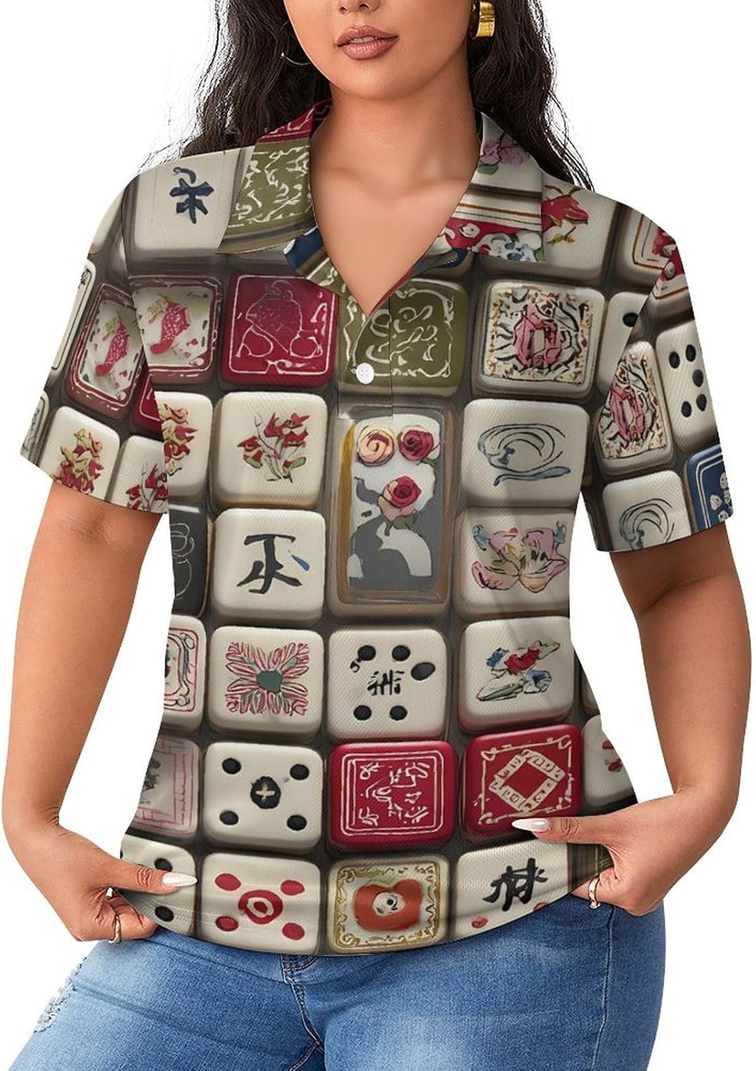Funny Mahjong Womens Polo Shirt Casual Collared Short Sleeve T-Shirt Sport Golf Shirts Blouses Top