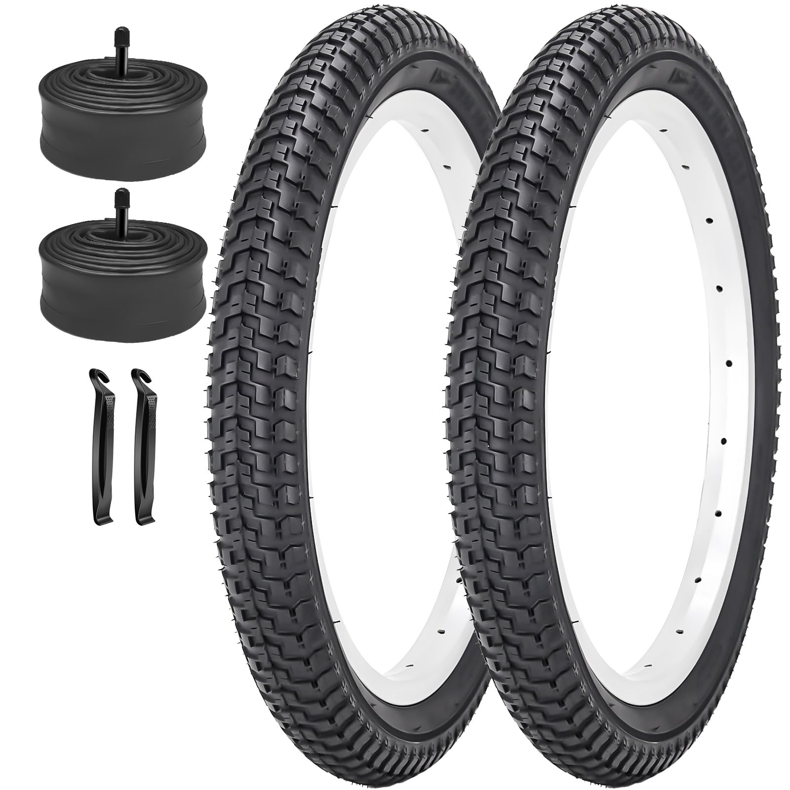 Foldable 20 Inch Bike Tyres 20 x 2.125 Plus 20" Bicycle Inner Tubes AV32mm Compatible with 20 x 2.0 20 x 2.10 20 x 2.125 All-Terrain Kids Bike Bicycle Tyres and Tubes