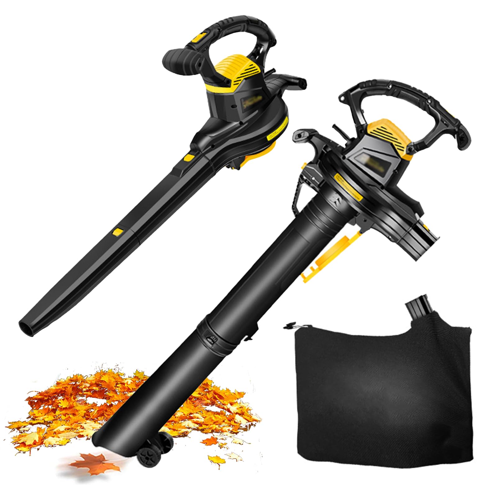 Soffiatore Elettrico Potente per Foglie, Aspiratore Trituratore 3-in-1 | Soffiaggio Aspirazione e Triturazione 3800W, Regolazione a 6 Velocità, Sacco Polvere 40L, per Pulizia Efficiente(black)