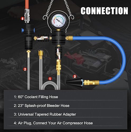 Miniatura 4 de JIFETOR Kit de herramientas de recarga de refrigerante para radiador de purga al vacío, tanque de agua universal para automóvil, juego de llenado de