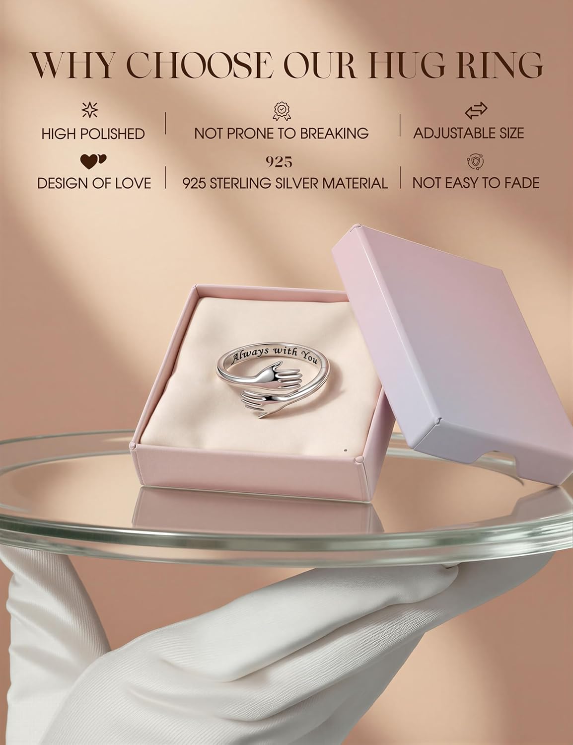 YADOCA 925 Sterling Silver Hug Rings for Women Teen Girls Adjustable Ring Hope Love Heaven Promise Friendship Rings Mothers Day Birthday Gifts for Daughter Granddaughter Mom Wife Sister Best Friend