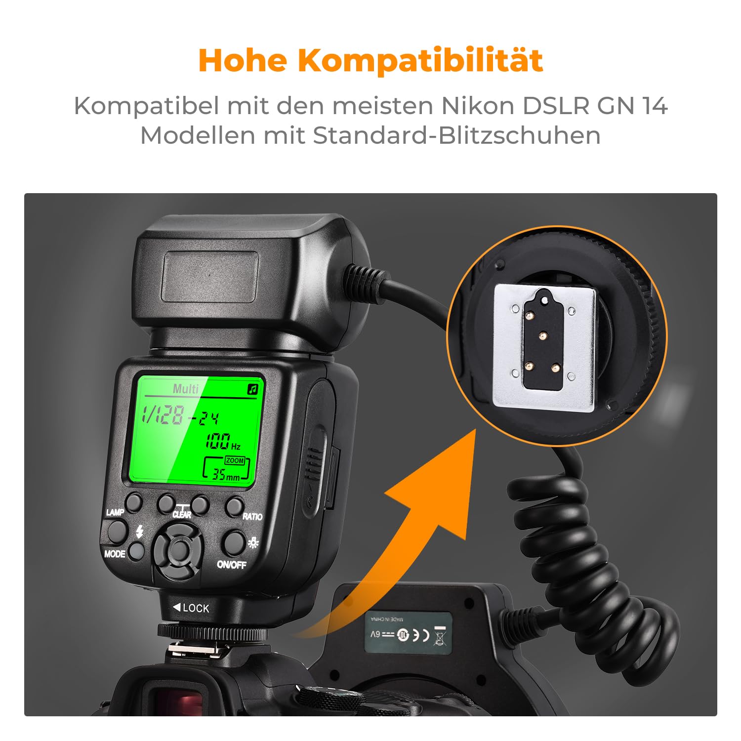 K&F CONCEPT TTL Makroblitz Ringblitz Ringleuchte Blitzgerät mit AF-Hilfslicht Adapterringe | Dual-Blitzröhren Ringblitz Kompatibel mit Nikon DSLR GN14 /D7100/D7200/D50/D70/D80/D500/D750