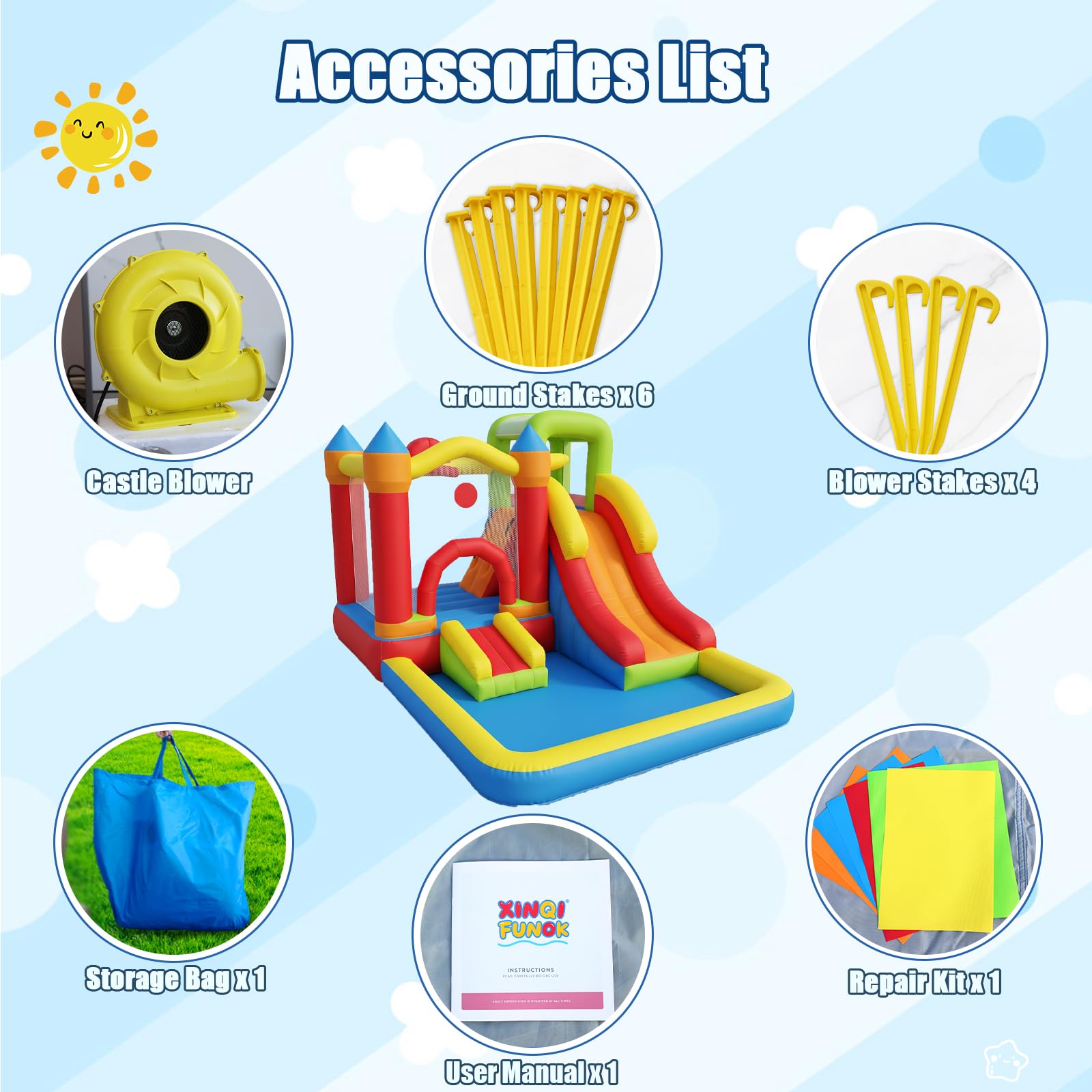 Casa de rebote con hoyo de bolas, castillo hinchable 7 en 1 con soplador, pared de escalada, tobogán y aro de baloncesto para patio trasero, patio de juegos para niños pequeños de 3 a 10 años de edad