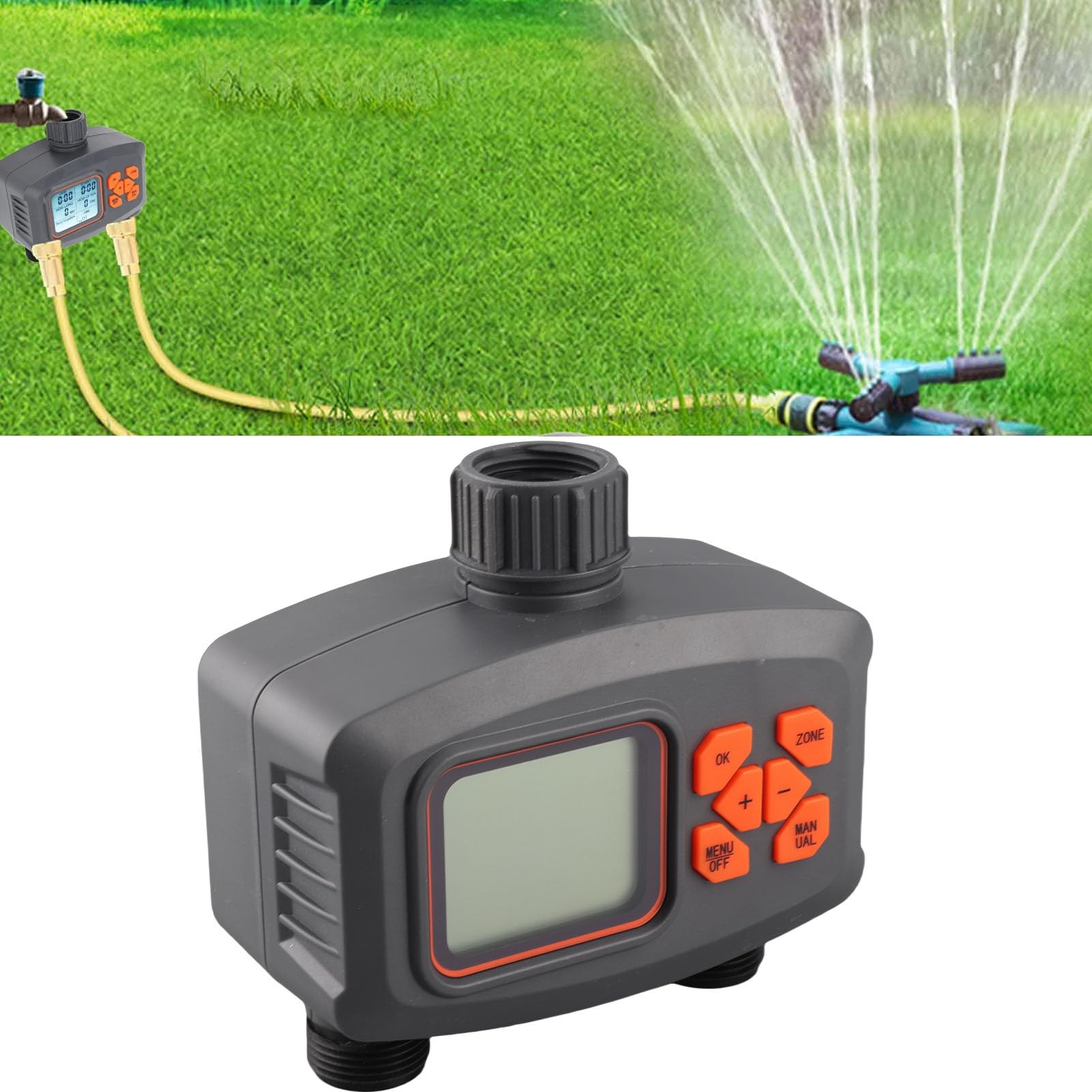 Temporizador de Riego con Manguera de 2 Salidas con Control de Doble Canal para un Riego Eficiente del Jardín 13 X 12,5 X 7 Cm