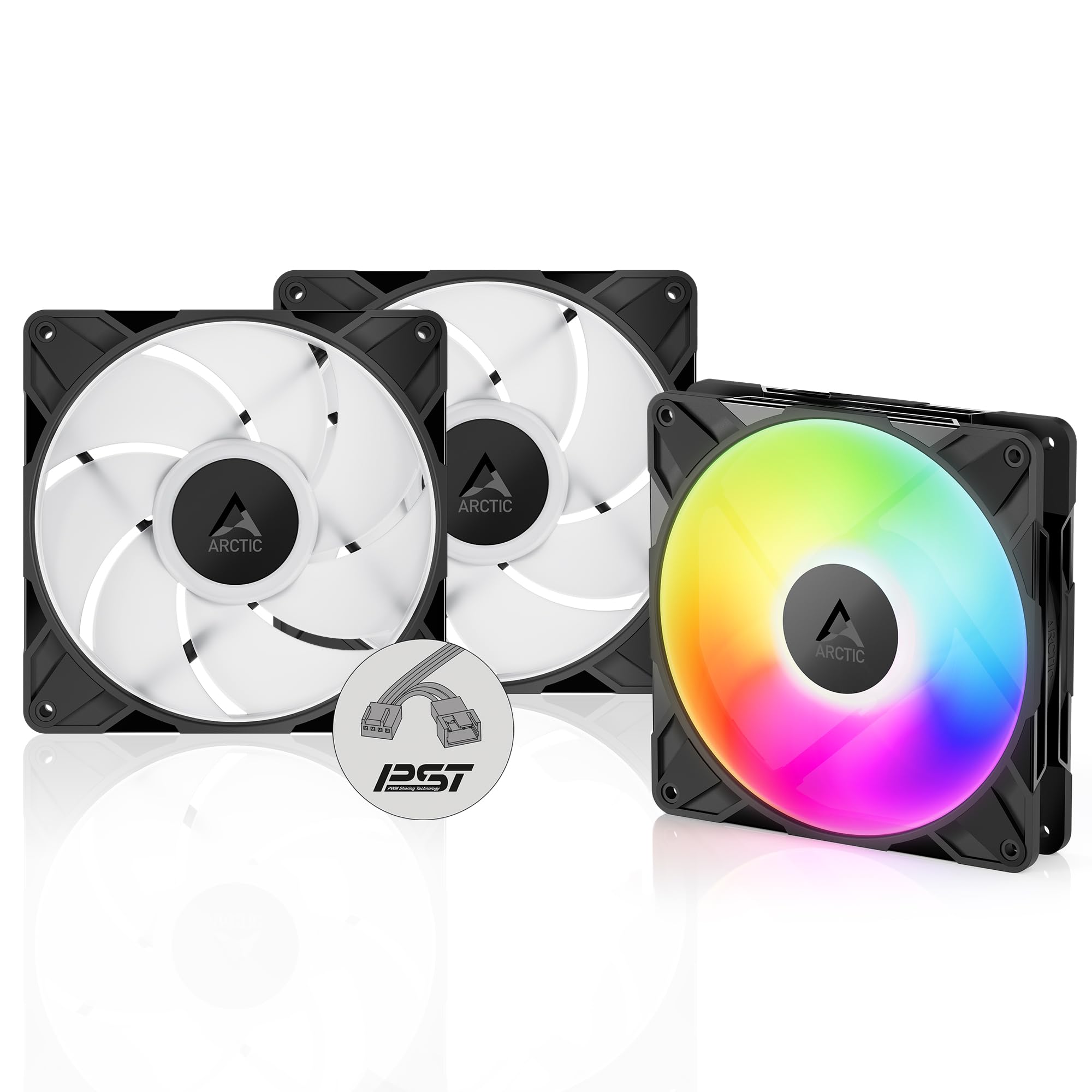 ARCTIC P14 Pro A-RGB (3 Piezas) - Potente Ventilador de Caja PC Premium, Case Fan PWM 140mm, Divisor Cable en Y, 400–2500 rpm, 0 rpm <5% PWM, RGB digital 5V, Rodamiento fluidodinámico, 4 Pines - Negro