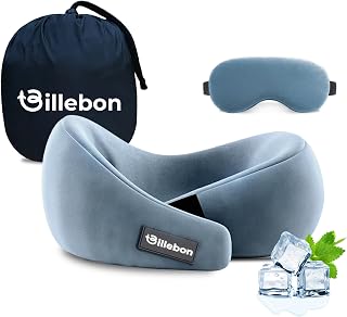 Billebon Gel Infused Memory Foam Neck Pillow, Travel Pillow with Adjustable Velcro Straps, Neck Pillow for Travelling & Fl... — Neck Pillows