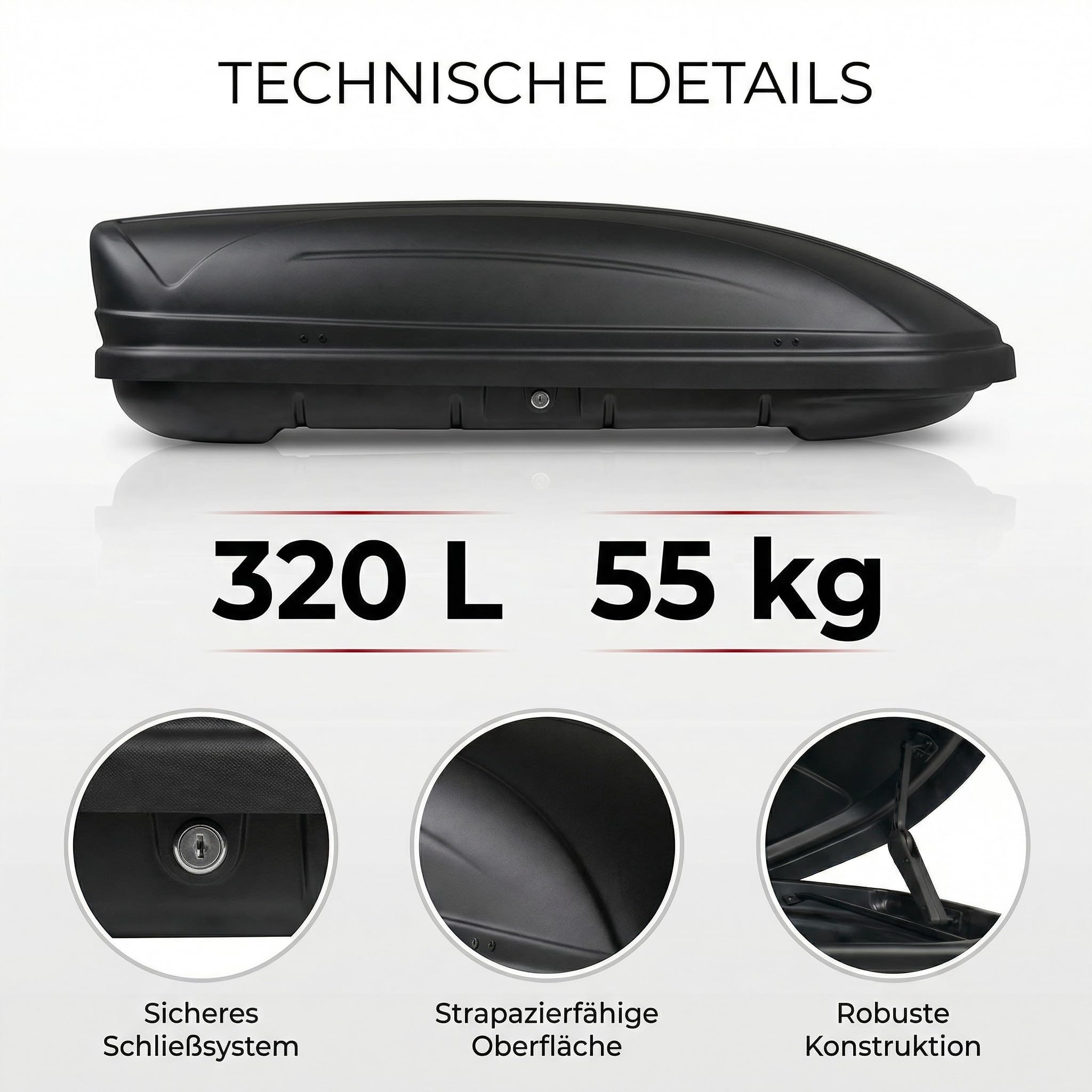 VDP Coffre de Toit de maa320 Noir Mat de Voiture Coffre de Toit verrouillable 320 l