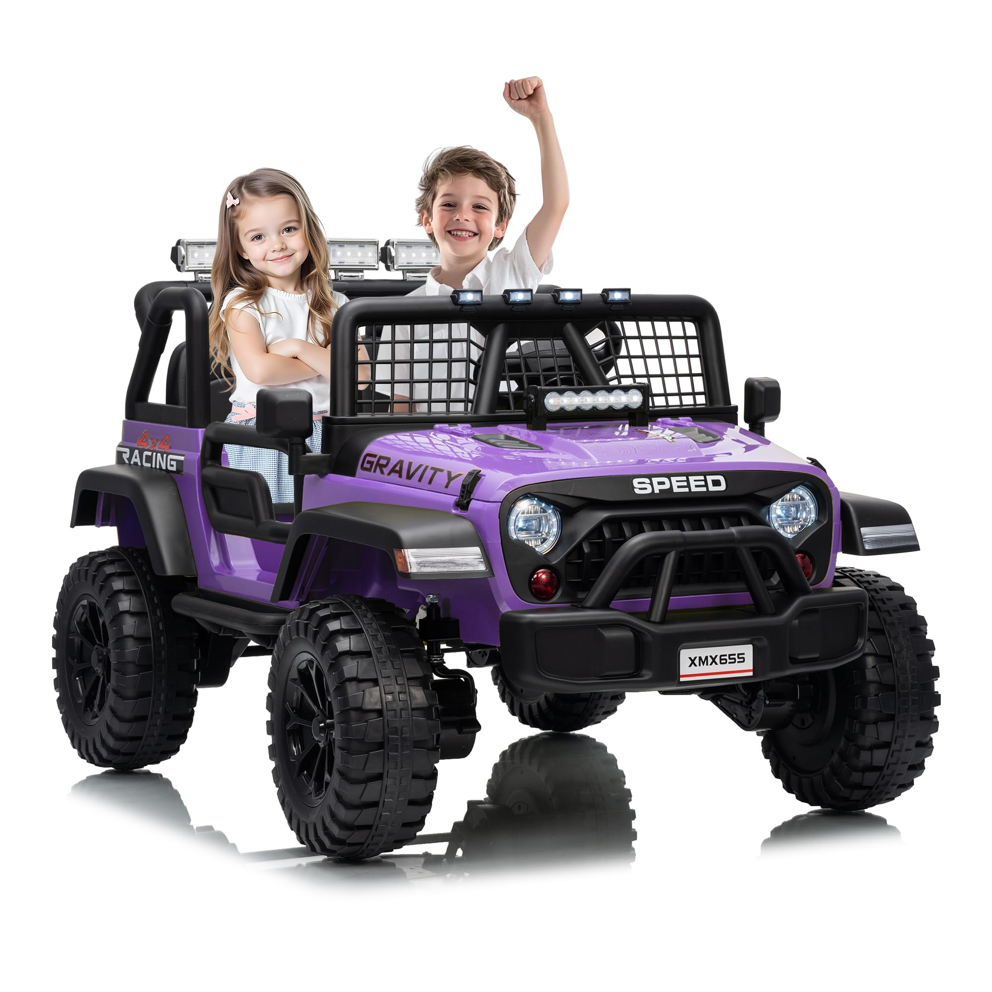 24V 2-Seater Kids Electric Truck with Parent Remote Control, 100Min Ride-on Car, 4WD Dual Motor, 2 Speeds, Spring Shock Absorber, LED Headlights,