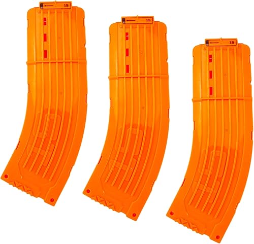 BOROLA Clip de recarga rápida curvada de 15 dardos compatible con Nerf Elite (transparente, 3 piezas)