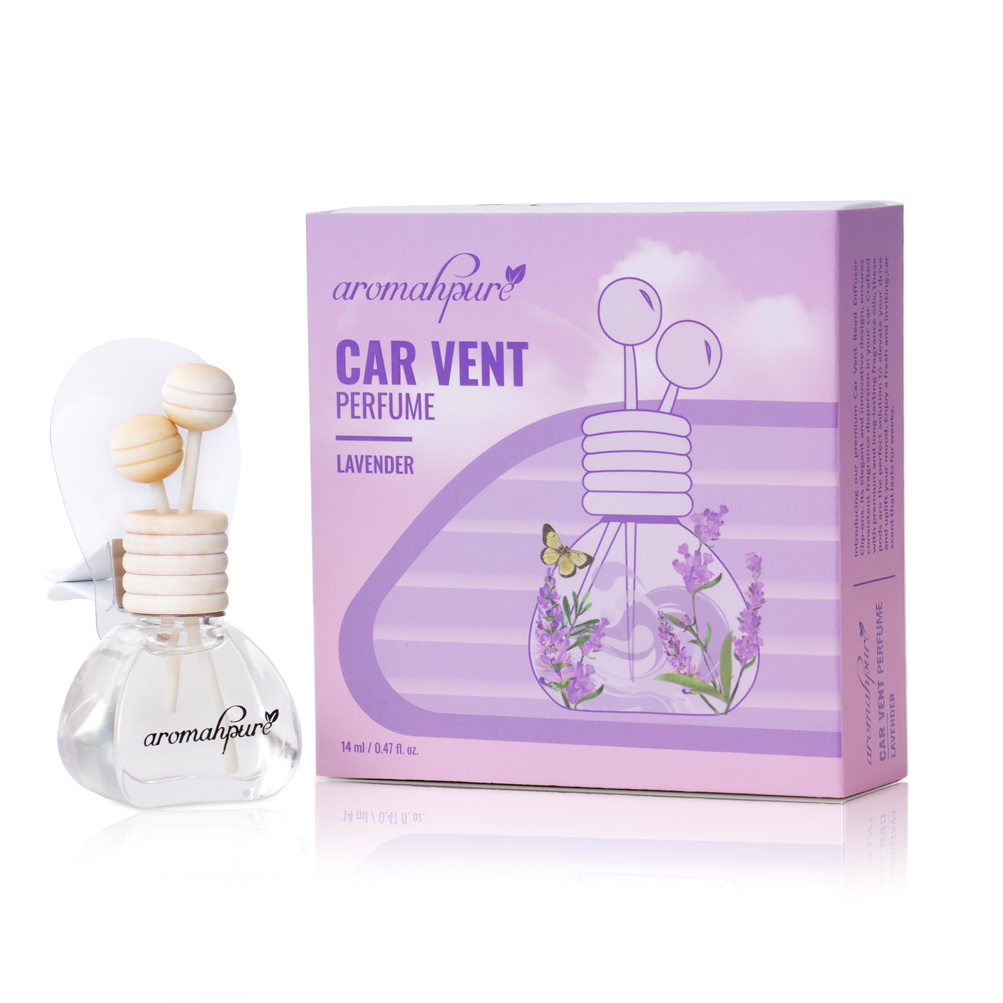 Aromahpure Premium Car Perfume Vent Clip |14 ML |Lavender Fragrance Car Air Freshener |Natural Essential Fragrance Oils in Glass Bottle with Wooden Reed Sticks|Long Lasting upto 30 days