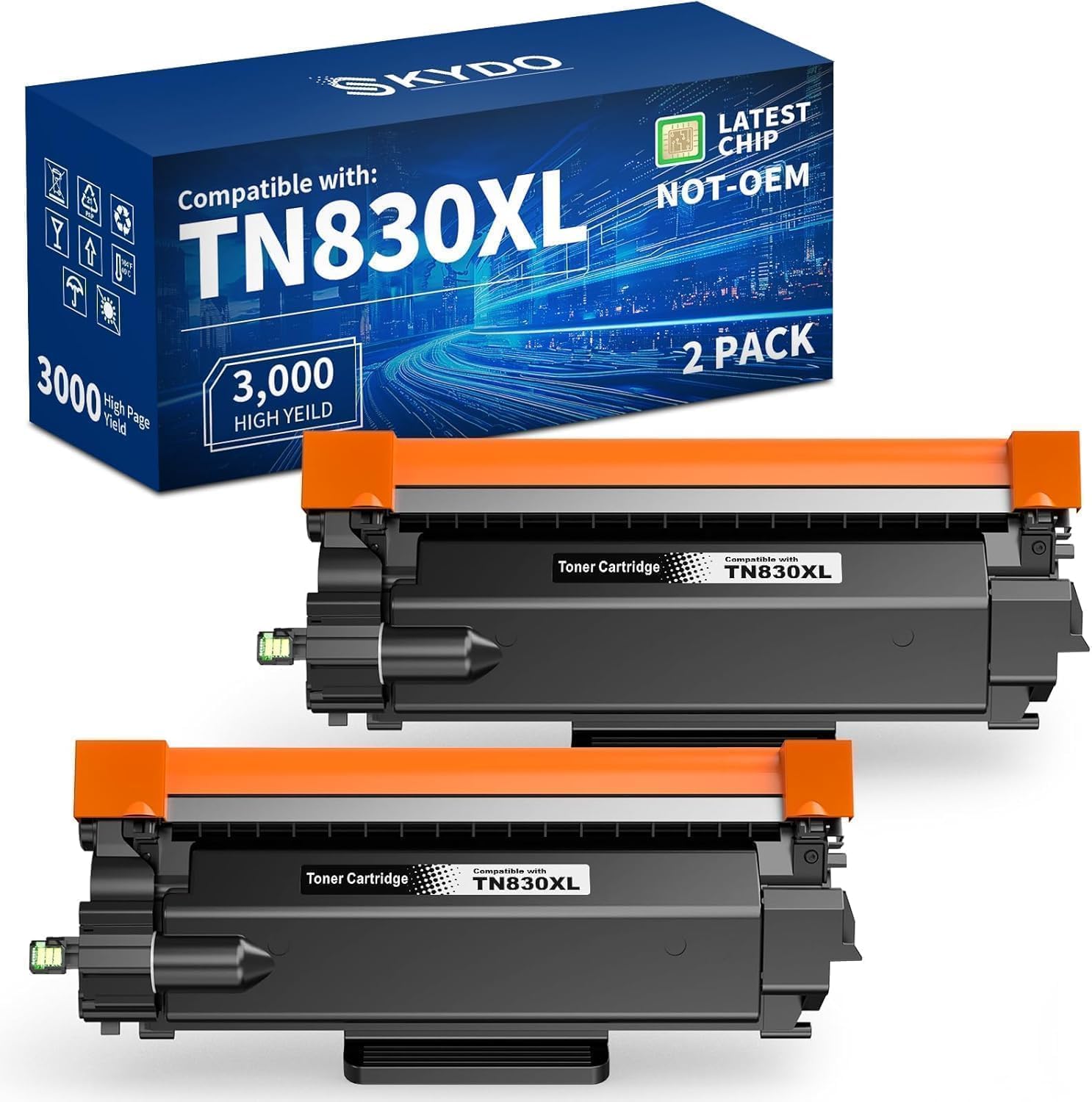 TN830XL Black High Yield Printer Compatible Toner Cartridge for TN830 TN-830 TN 830 XL Work for DCP-L2640DW HL-L2460DW HL-L2480DW MFC-L2820DW HL-L2400D HL-L2405W Printers (2 Packs)