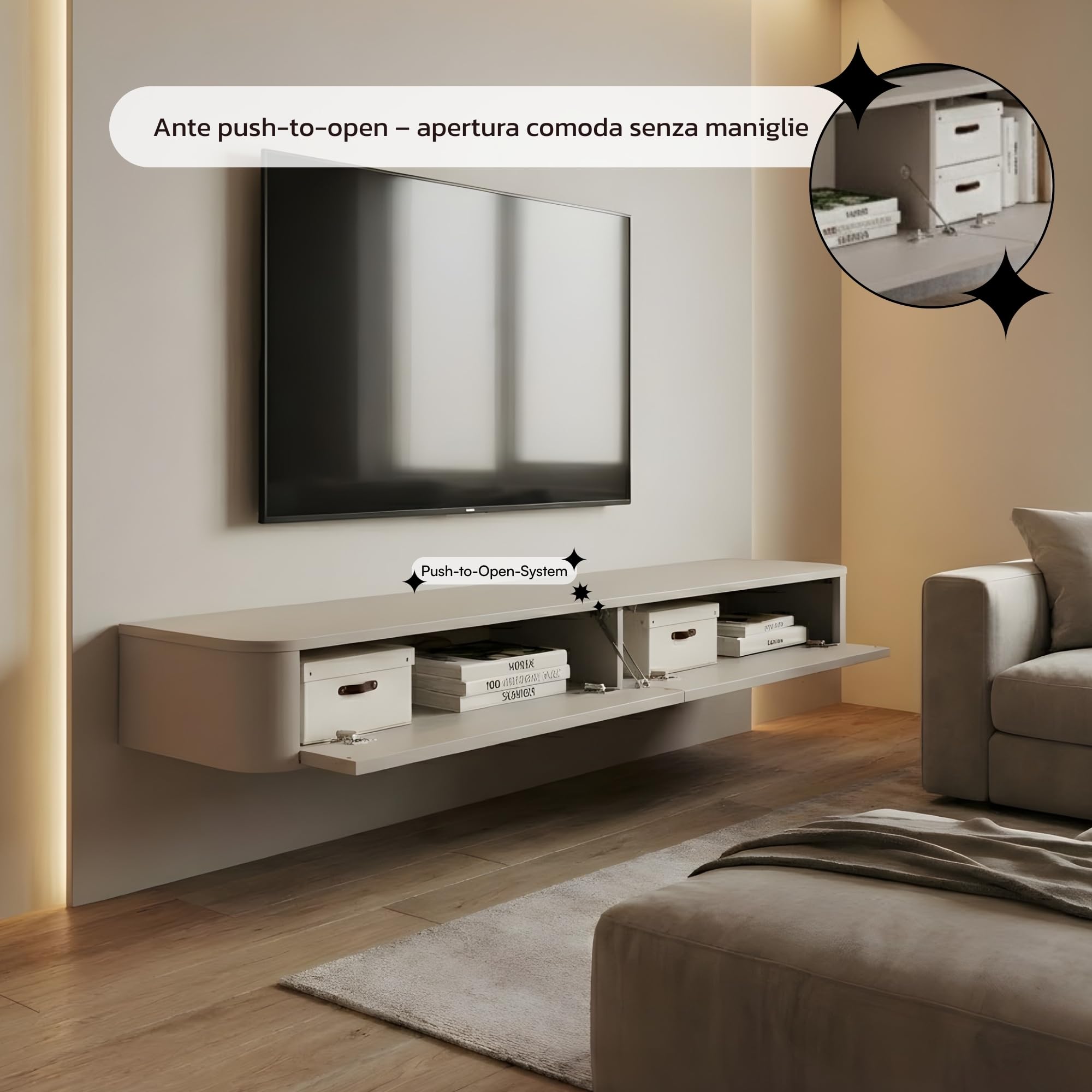 Selsey Mobile TV Sospeso 140 cm - Elegante Mobile TV Soggiorno in Finitura Cachemire, Moderno e Funzionale, Pannello Laminato e MDF di Alta Qualità, Design Minimalista, Perfetto per il Tuo Soggiorno