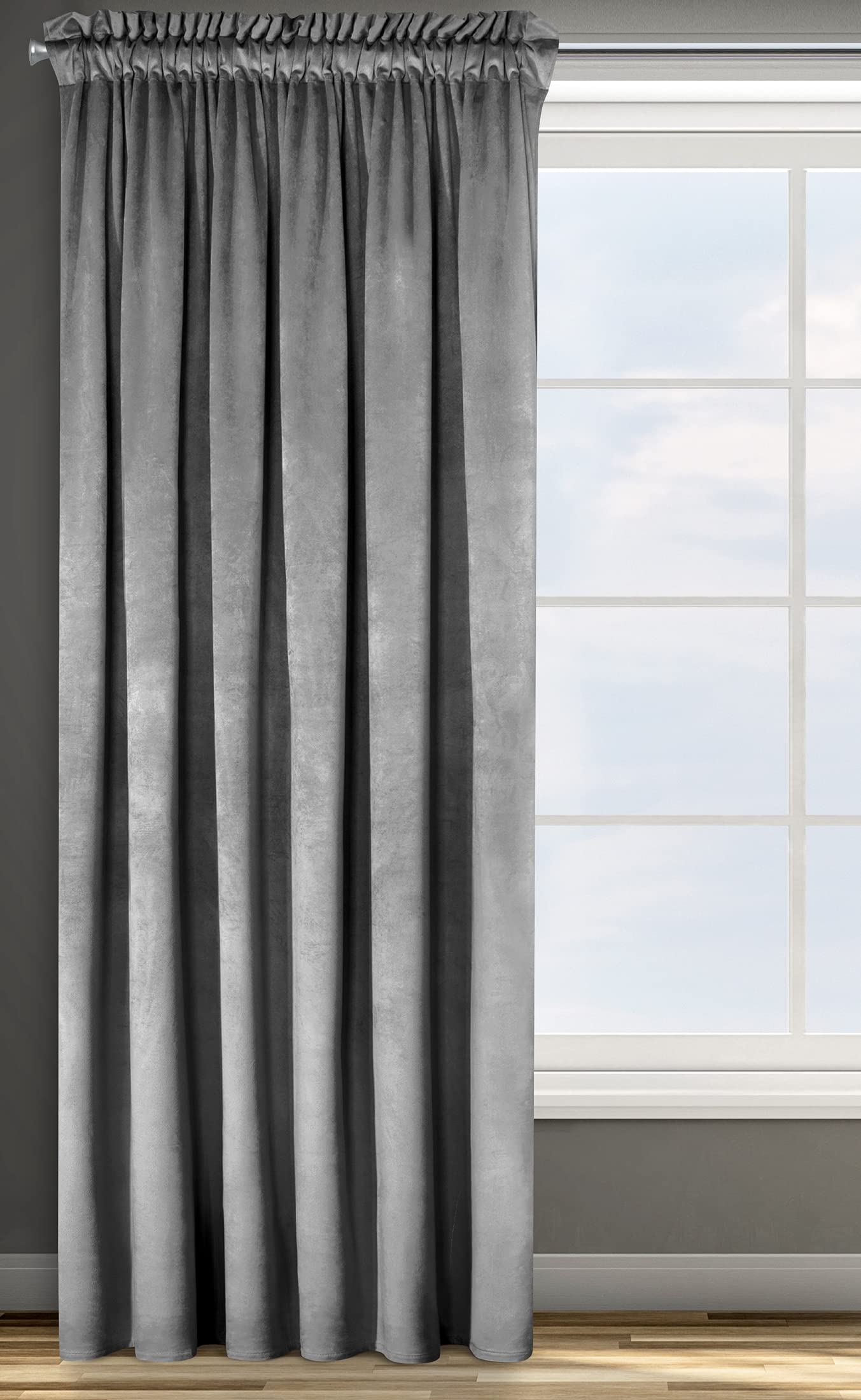 Eurofirany Design91 ROSA Soft Plain Opaque Velvet Curtain with Tape For Rail, 1 Unit