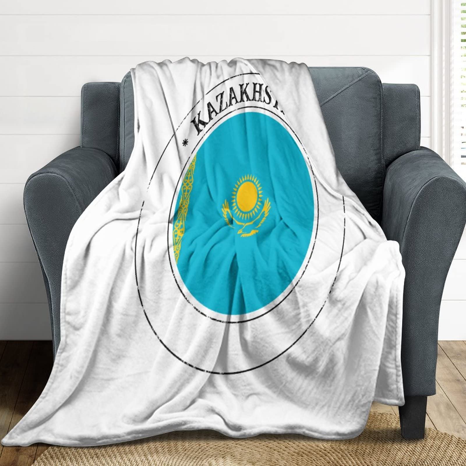Couverture Kazakhstan en flanelle polaire douce pour canapé et lit 127x152 cm
