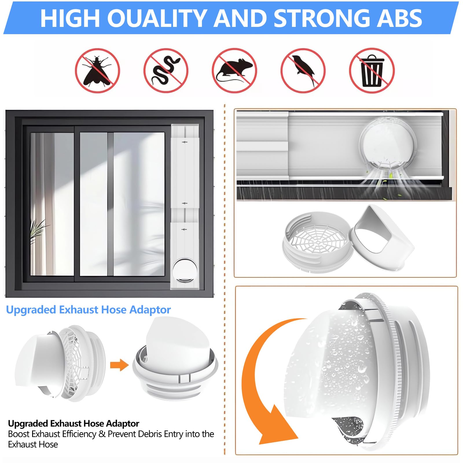 Kit de ventilación portátil de ventana de CA con manguera de escape de 5.9 pulgadas, panel de sellado de ventana de PVC ajustable para ventanas correderas, kit de ventana de aire acondicionado