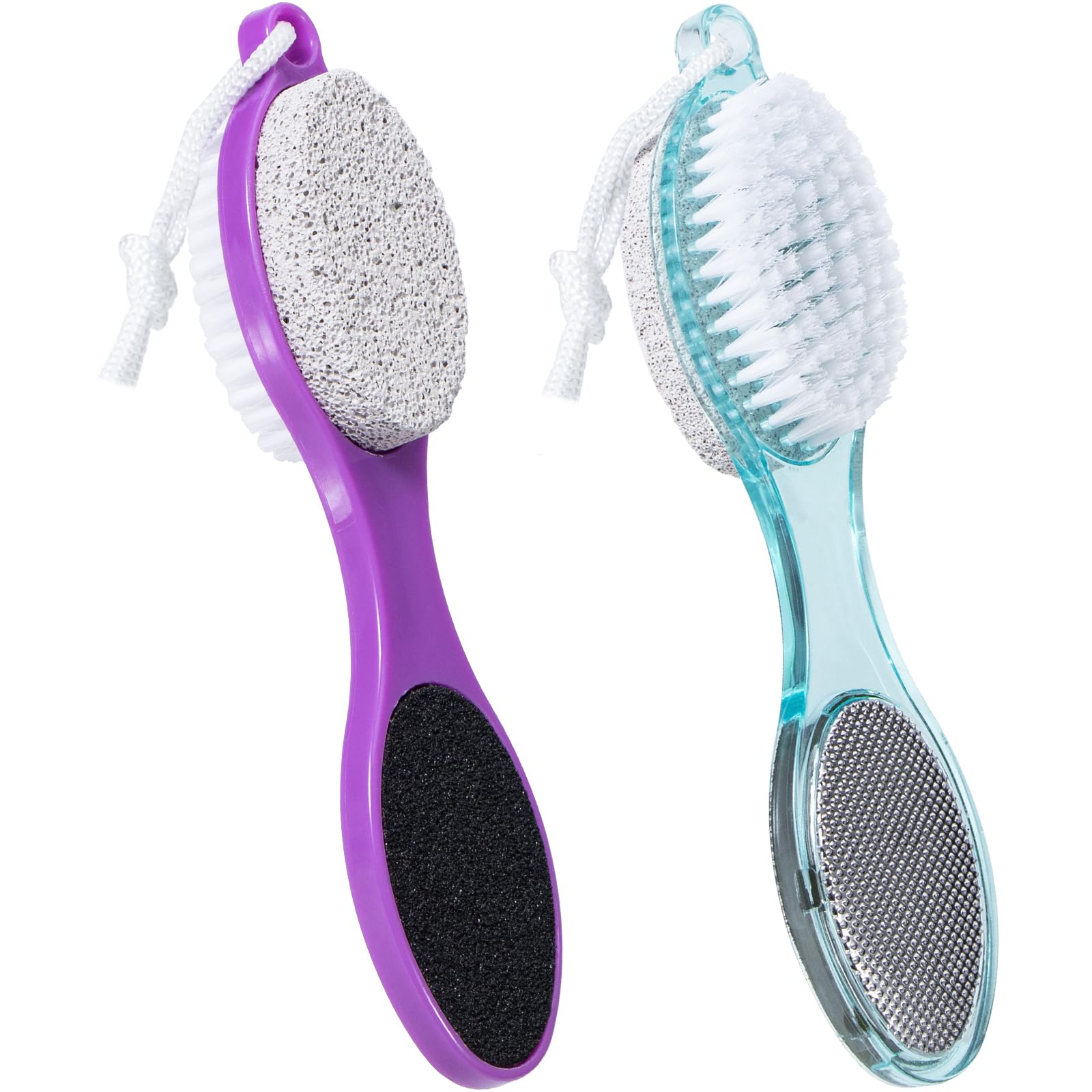 Spazzola in pietra pomice per piedi 4 in 1, scrubber per piedi doccia, lima per piedi, rimozione calli, raspa per piedi e carta abrasiva, strumenti per pedicure con manico, piedi morbidi e