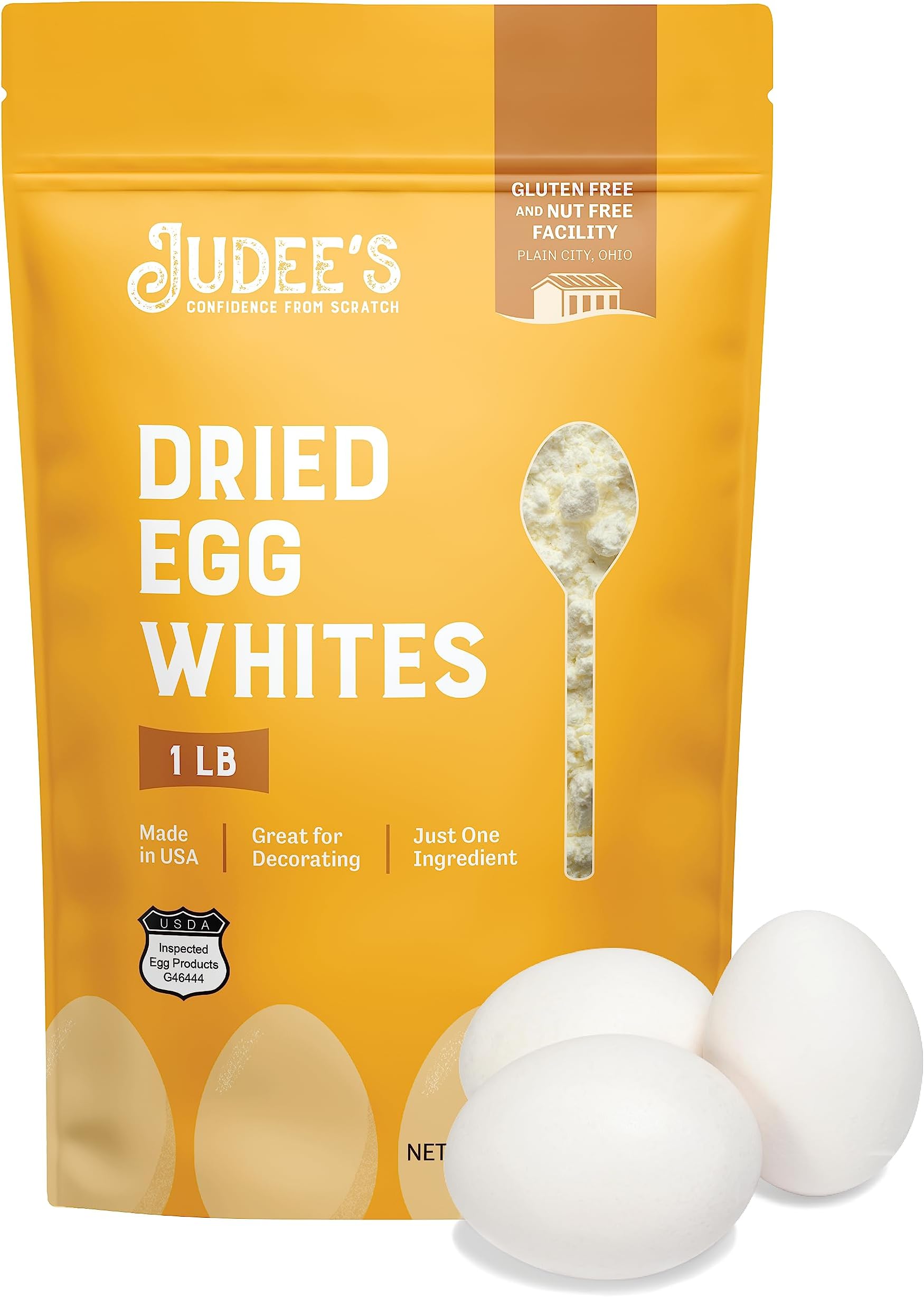 Dried Egg White Protein Powder - Pasteurized & Gluten-Free with Dried Egg Whites - Nut-Free - Just One Ingredient - Made in USA - 1 lb Pouch