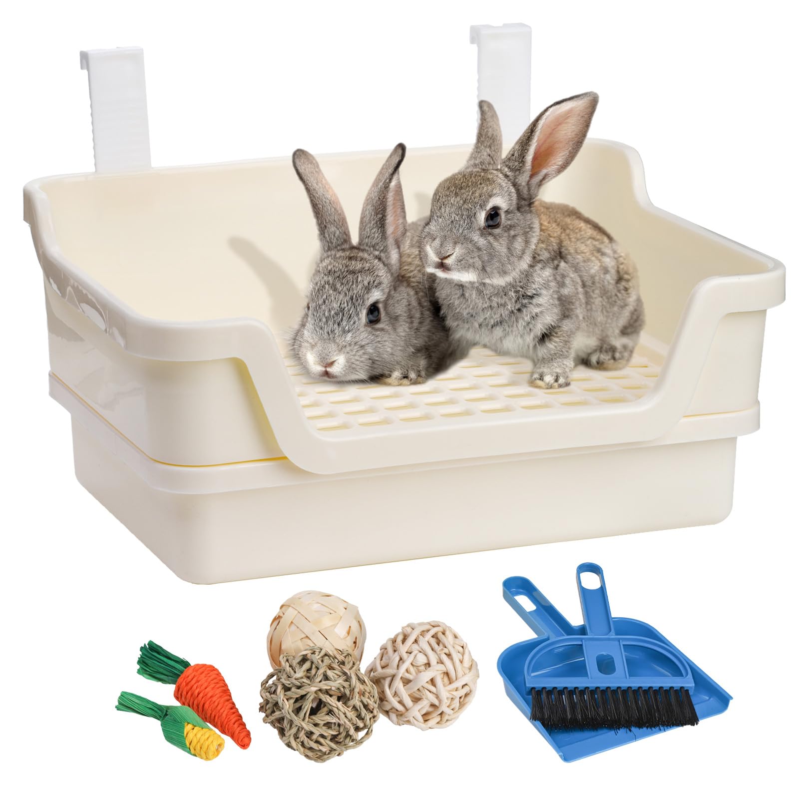 Coloch Extra Large Rabbit Litter Box Rabbit Toilet, Plastic Corner Potty Box Bunny Litter Box with Removable Dump Tray for Adult Guinea Pigs, Chinchillas, Pet Rats, Ferrets, White, 38x28x19 CM