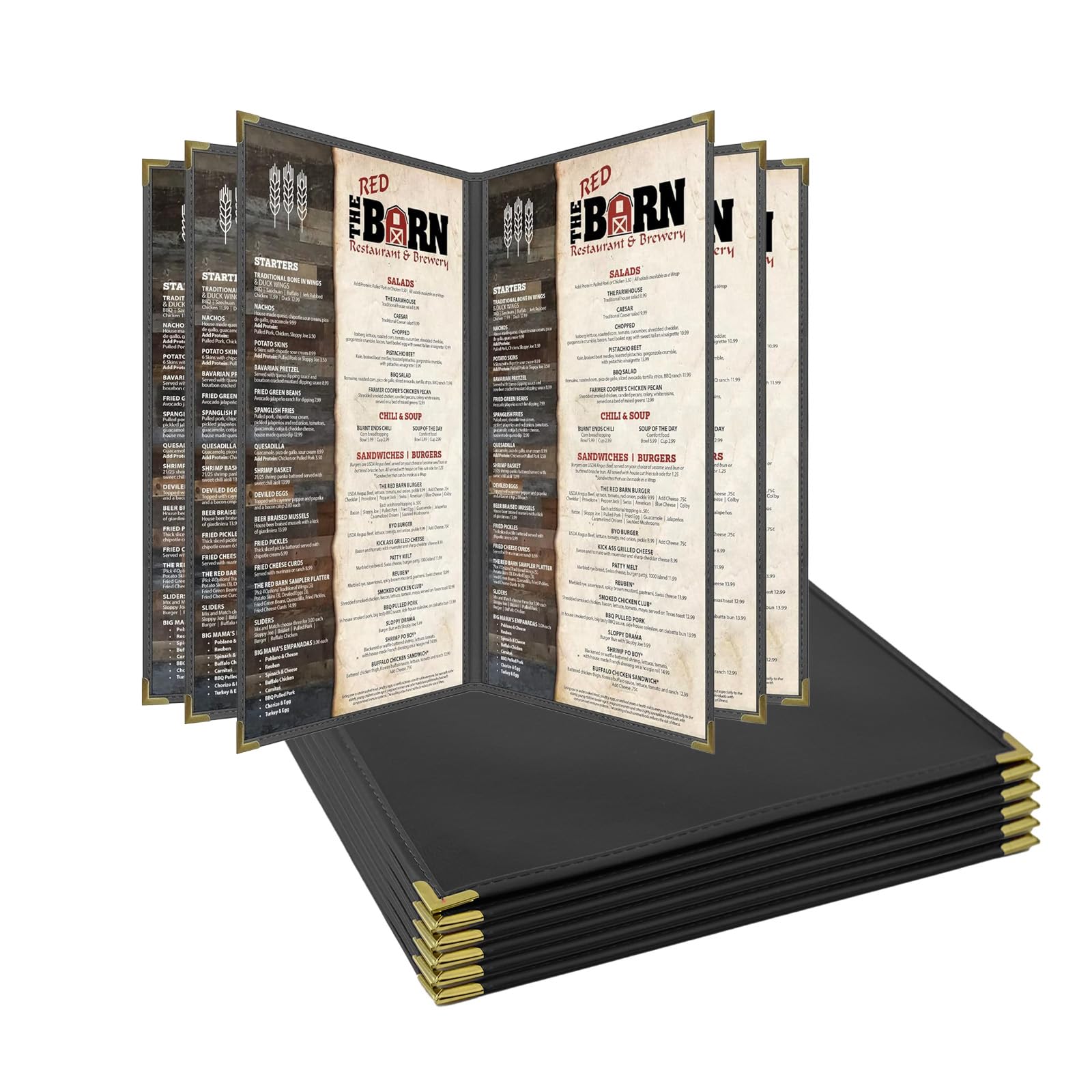 Goodsmart Pajco Style Restaurant Menu Covers – Pack of 10, Side-Loading Menu Holders, Single Stitched Edge, Clear Vinyl Menu Sleeves, Leatherette Trim