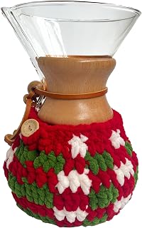 Handmade Crochet Coffeemaker Cozy For Chemex 6 Cup Accessories Coffee Warmer Protection Cozy Winter Decor For Coffee Corner(Cozy Only) (Christmas stripe)