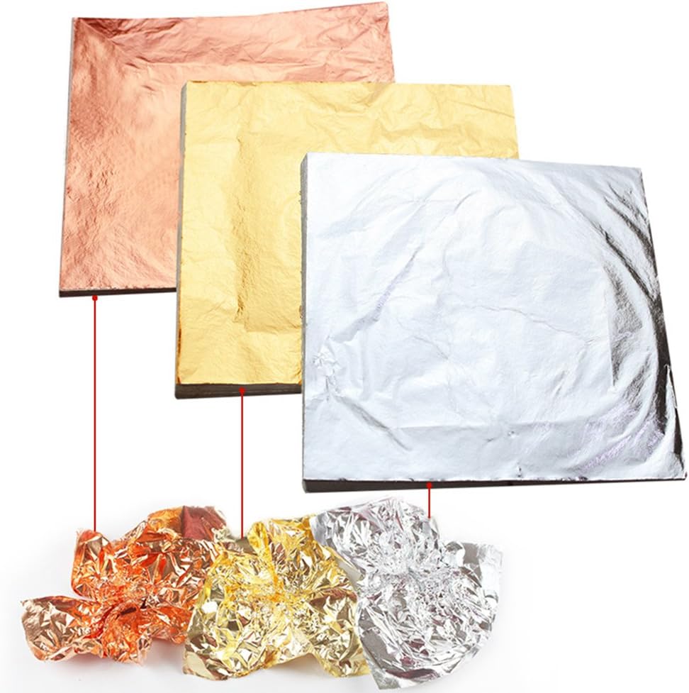 300 Sheets 16x16cm Imitation Gold Leaf for Arts Project Crafting Decoration (300 Sheets)