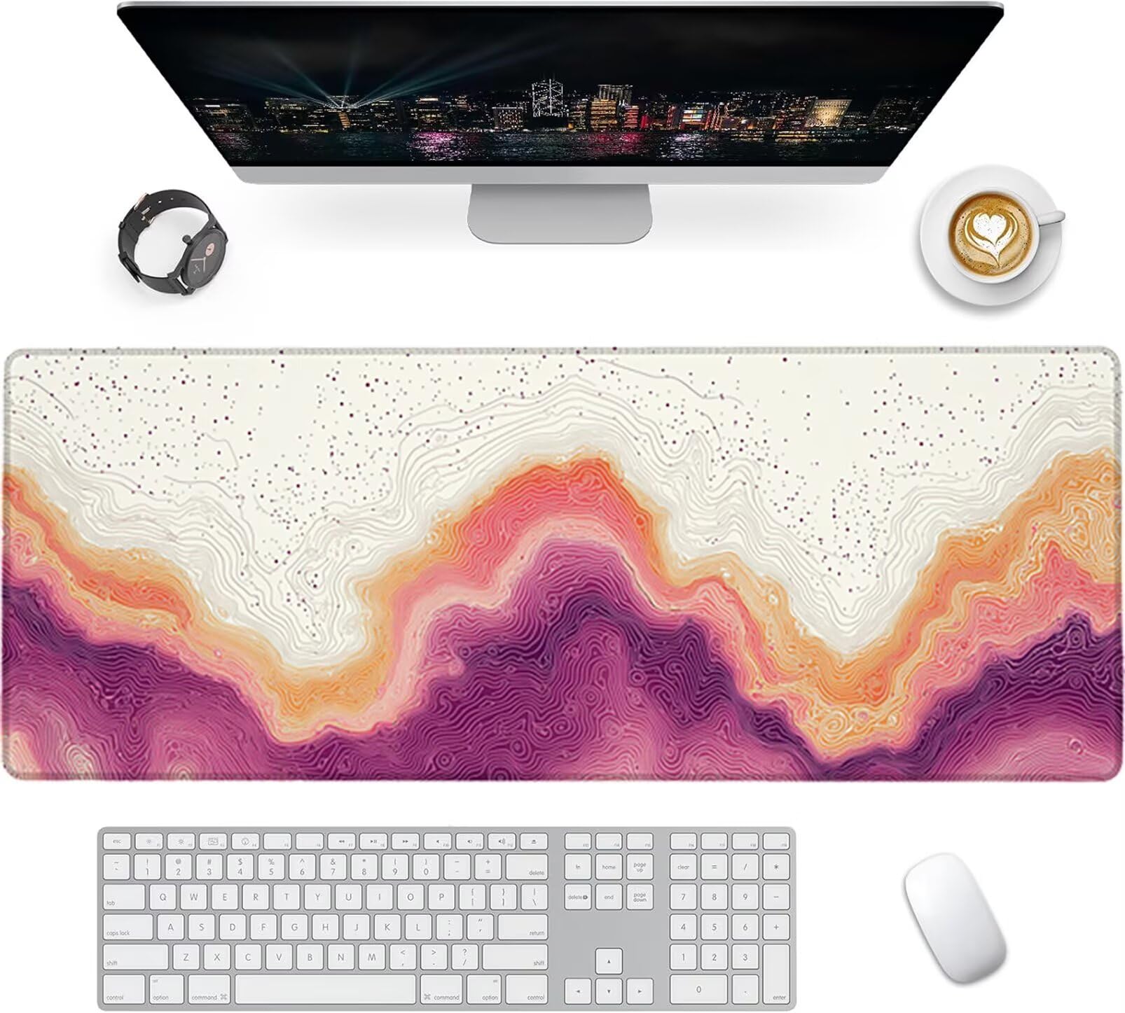 Lpfieonn Rosa Großes Schreibtischunterlage, XXL Schreibtischunterlagen, Beige XXL Wasserdicht Gaming Mousepad mit Vernähter Rand und Rutschfeste Gummibasis, für Laptop/Hause/Büro 120x60cm PF-3089