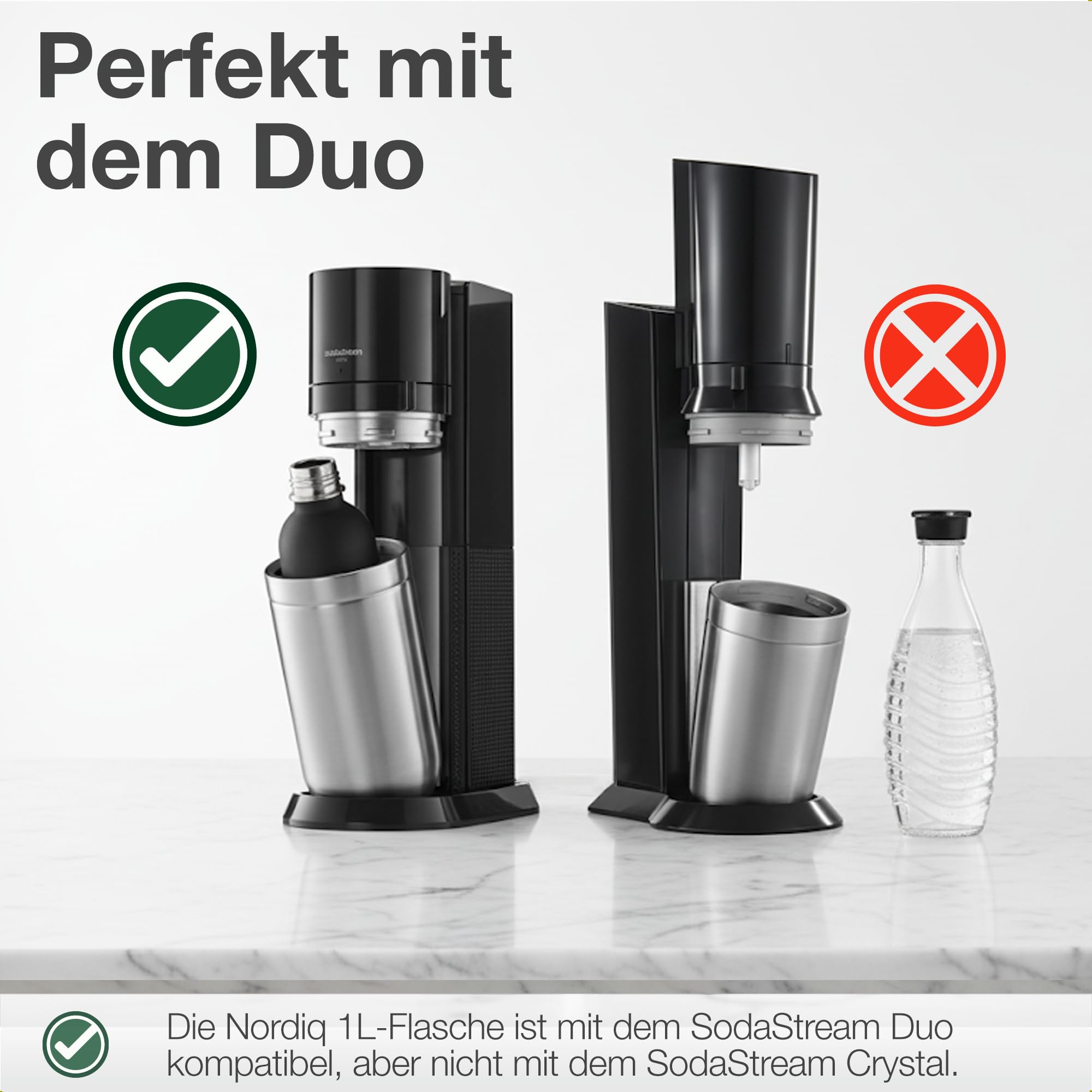 Bouteille En Acier Inoxydable Nordiqo 1,2 L - Compatible Aarke Carbonator 3, Passe Au Lave-vaisselle, Sans BPA