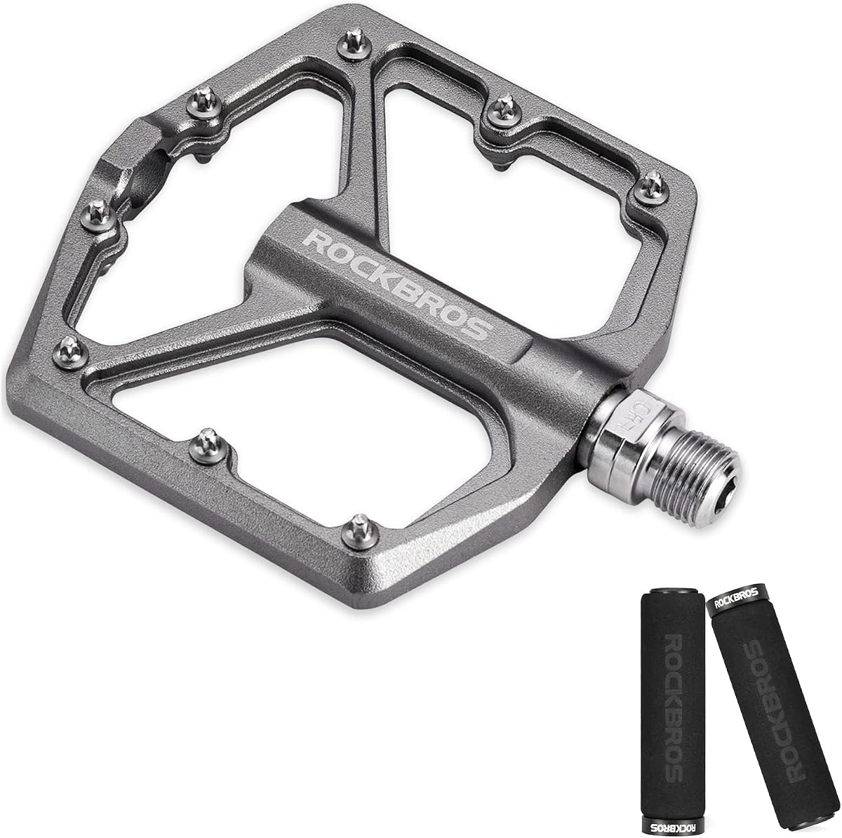 ROCKBROS Mountain Bike Pedals MTB Pedals Bicycle Flat Pedals Aluminum 9/16" with Bike Grips Foam Single Lock