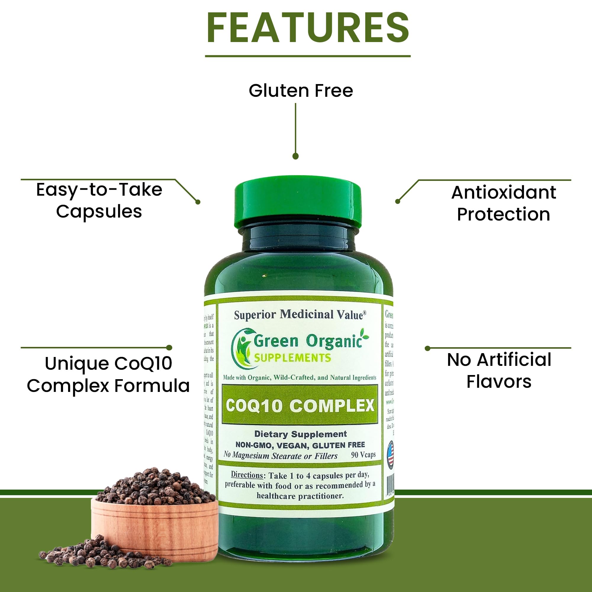Amazon.com: Green Organic Supplements Coq 10 Complex, Ubiquinone