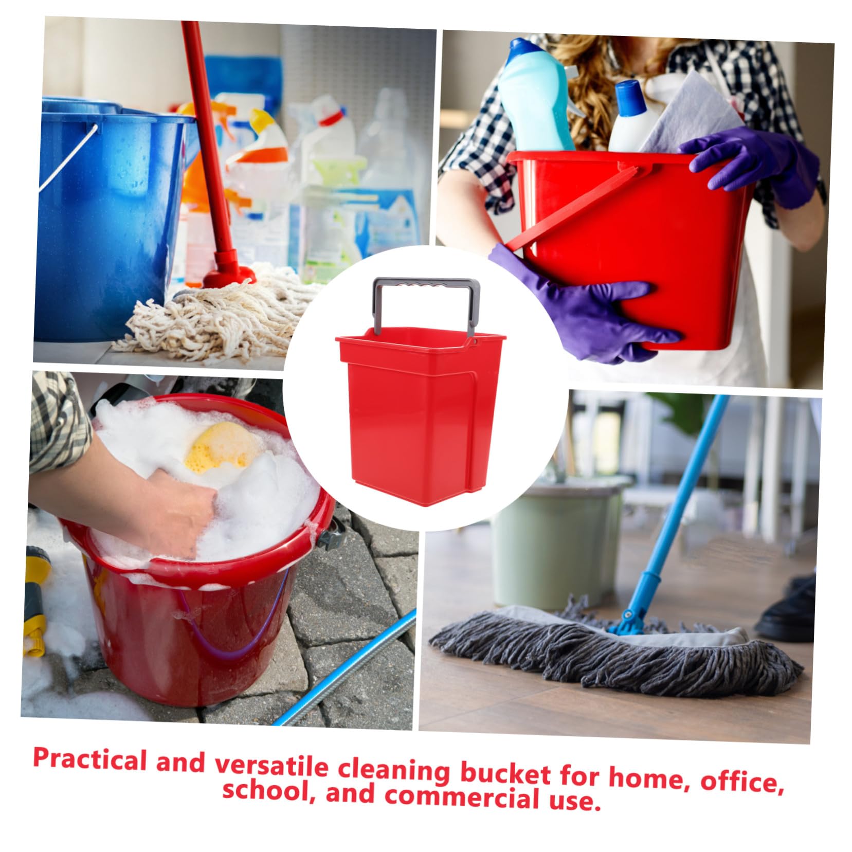 GALPADA Secchio Multiuso 4l in Plastica Robusta con Manico Portatile, Design Quadrato per Pulizie Domestiche, Ufficio e Scuola, Contenitore per Raccolta e Lavaggio Facile da Trasportare