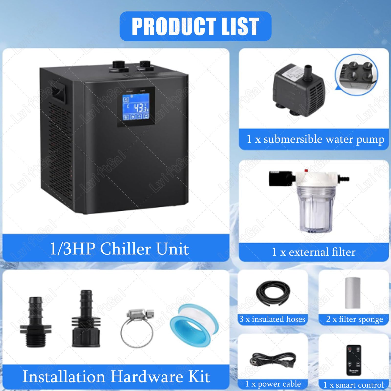 Refroidisseur pour Bain de Glace, avec Filtre Externe et Pompe immergée, Refroidisseur pour plongée Froide, unité de récupération à Domicile, pour la Maison et en extérieur (Double)