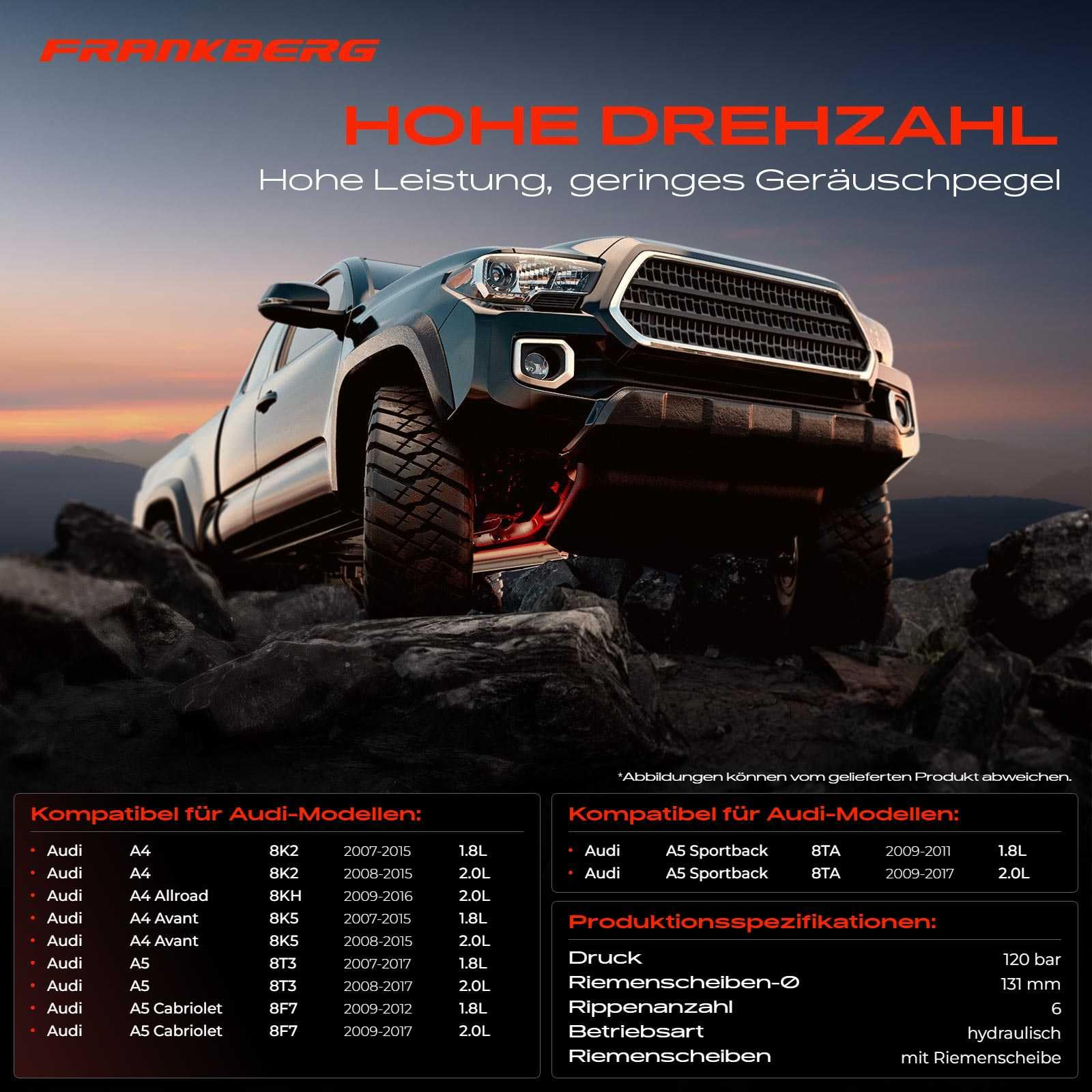 Frankberg Servopumpe Hydraulikpumpe Lenkung Kompatibel mit A4 8K2 B8 1.8L 2.0L 2007-2015 A4 Allroad 8KH B8 2.0L 2009-2016 A4 Avant 8K5 B8 1.8L 2.0L 2007-2015 Replace# 8K0145153F
