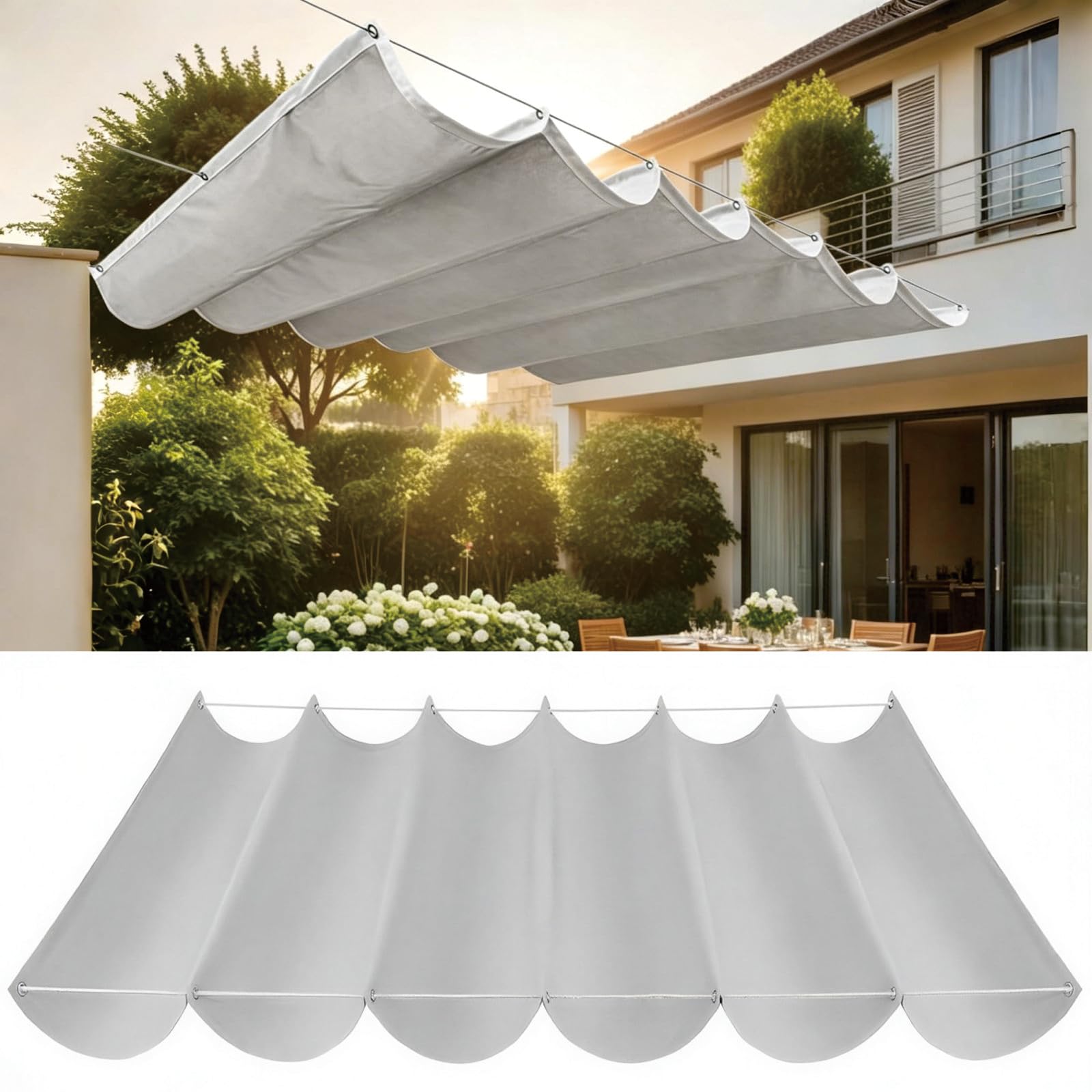Auvent ondulé 120x775 cm gris clair pour protection balcon