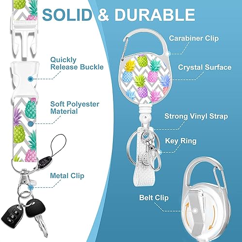 Miniatura 8 de Cordón para credencial y soporte para credencial de identificación, carretes retráctiles con clip para cinturón de carrete de mosquetón, cordón de