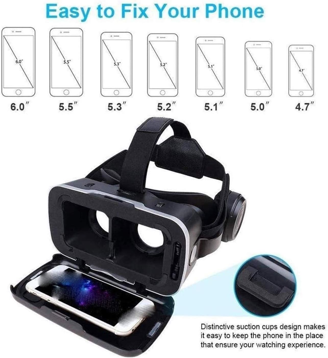 VR Het 3D Virtual Reality Glasses Compatible with iPhone Android Phone New Goggles for Movies Compatible 4.7"-6.5" Soft Comfortable Adjustable Distance - Gift for Kids and Adults