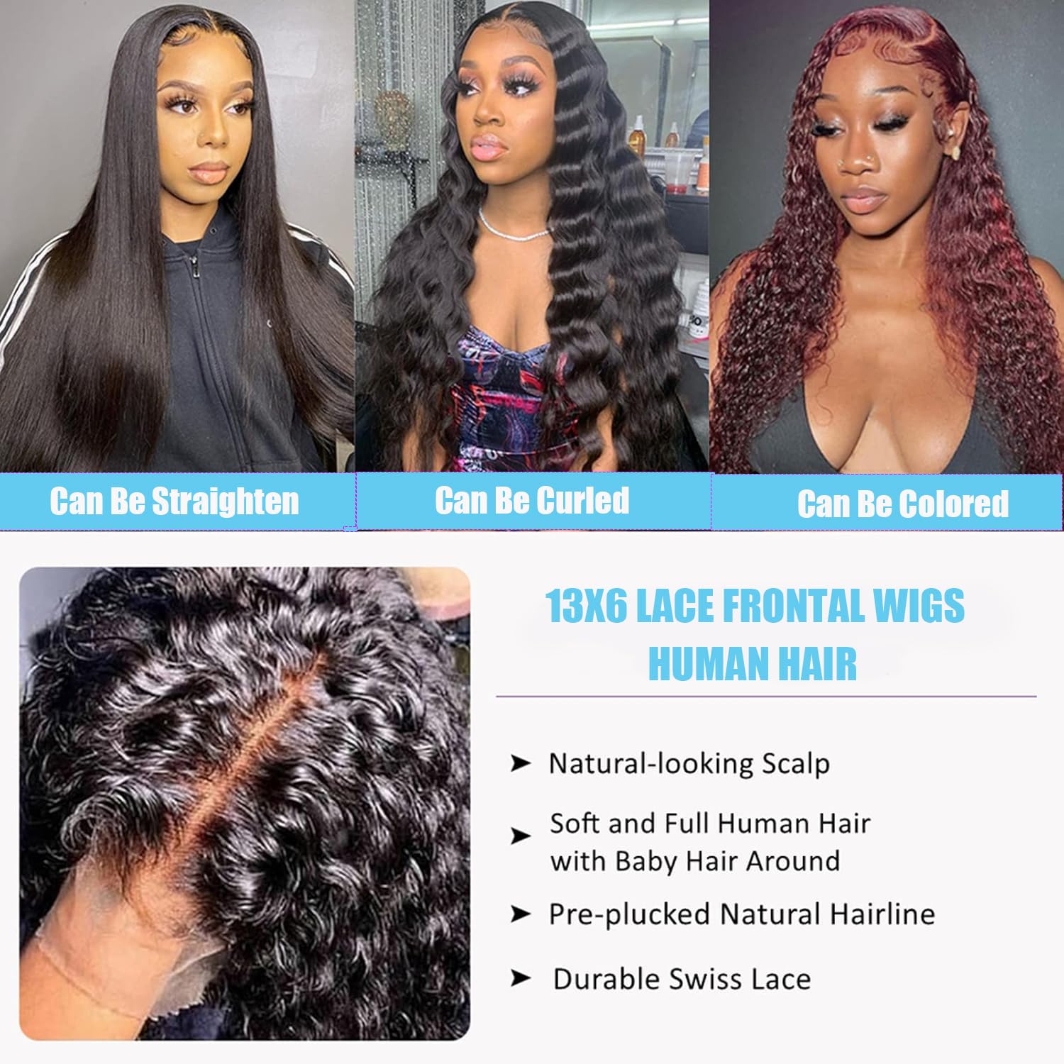 13x6 Deep Wave Lace Front Wigs Human Hair HD Lace frontal Curly Human Hair Wig for Black Women 180% Density Wet and Wavy Glueless Wigs Human hair Pre Plucked with Baby Hair