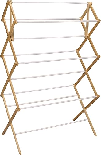 Household Essentials Estante de secado de ropa plegable, marco de madera con tacos de vinilo