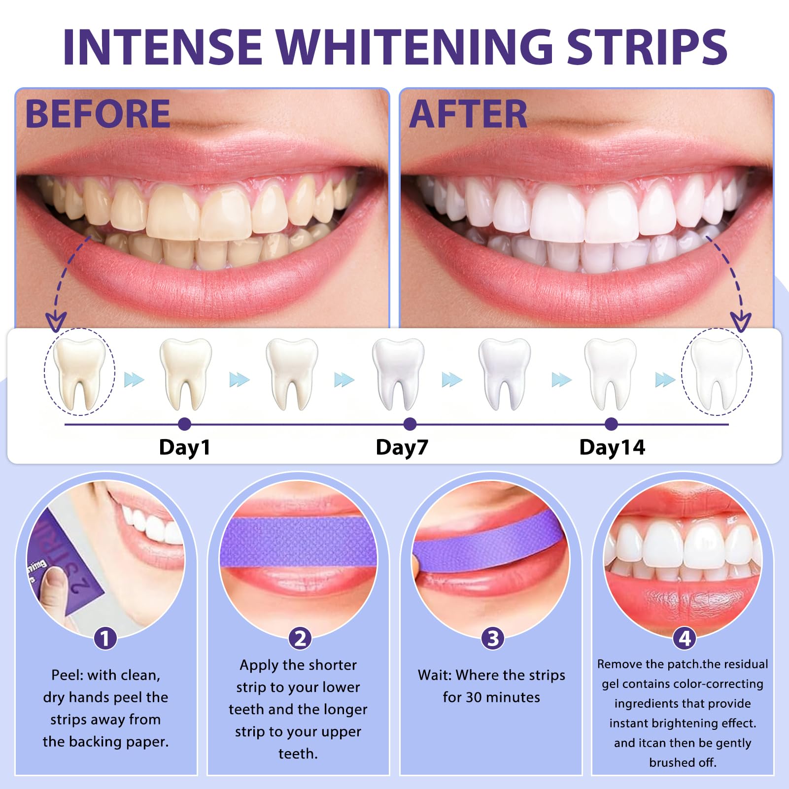 Strisce Sbiancanti Denti Viola – Sbiancamento Denti Rapido a Casa – Sbiancante Denti per Denti Sensibili – Rimuove Macchie Caffè Fumo Vino – 14 Strisce Teeth Whitening Strips - 5