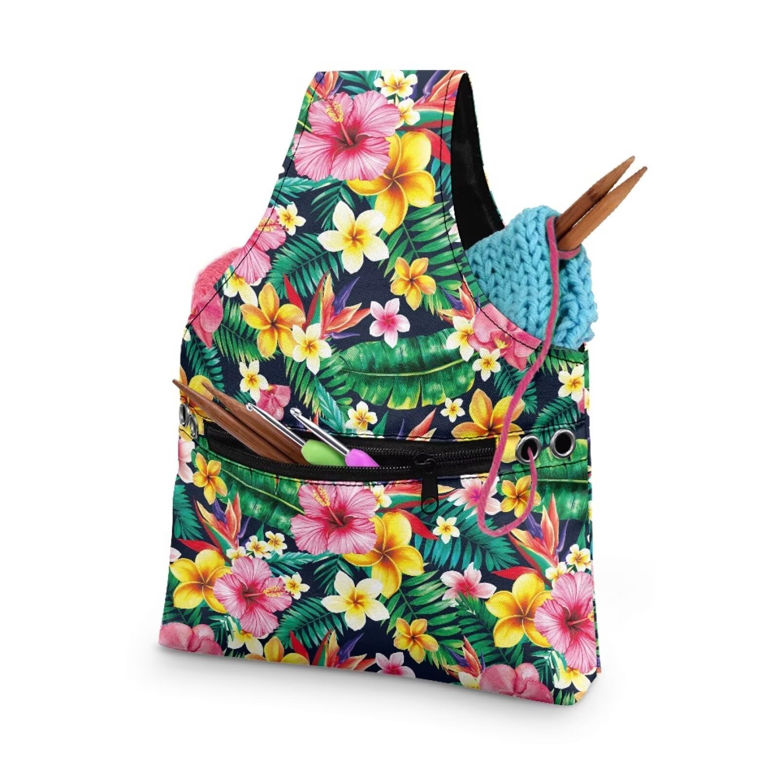 ZUXONGSY Tropical Flower Yarn Bags for Knitting Hibiscus Plumeria Flower Yarn Storage Organizer for Crochet Portable Knitting Project Bag
