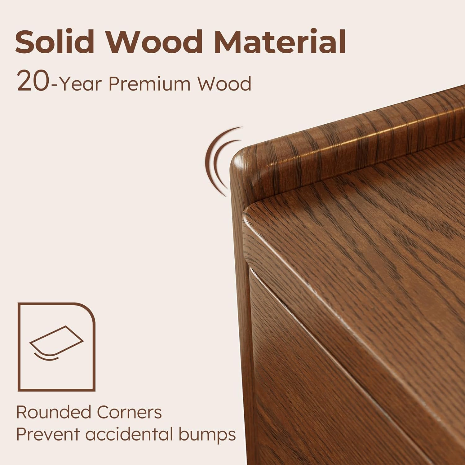 Walnut Nightstand, Solid Wood Nightstand, Modern Night Stand with Drawers, Wood Night Stand, End Table with Storage, Small Bedside Tables for Small Spaces, Walnut Bedside Table (23.6" H)